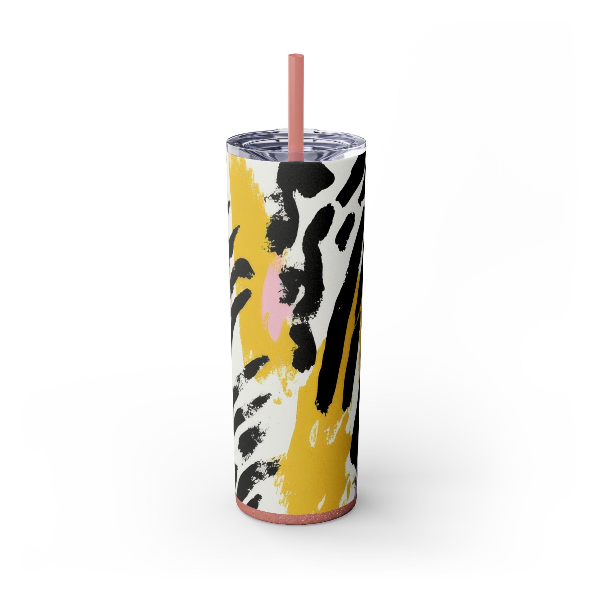 Wild Zebra Stripes x Paint Brush Strokes Multi-Color Skinny Tumbler with Straw, 20oz, Artsulli - Art is Long, Life is Short, Mug, Finish, Glossy, Color, Glitter Dusty Rose, Size, 20oz, 15937015508661