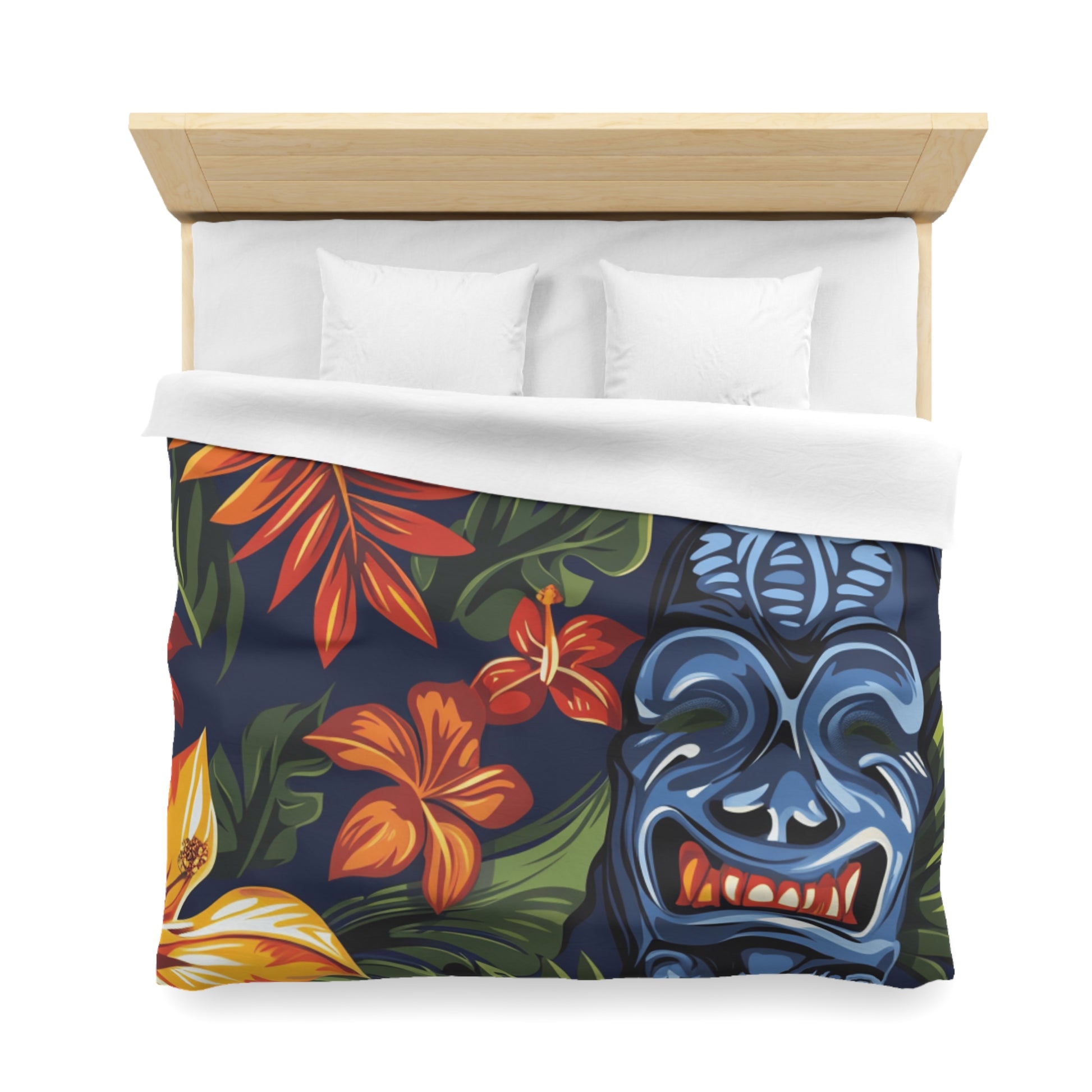 Tiki Bloom Navy Microfiber Duvet Cover, Artsulli - Art is Long, Life is Short, Home Decor, , , , , , , 
