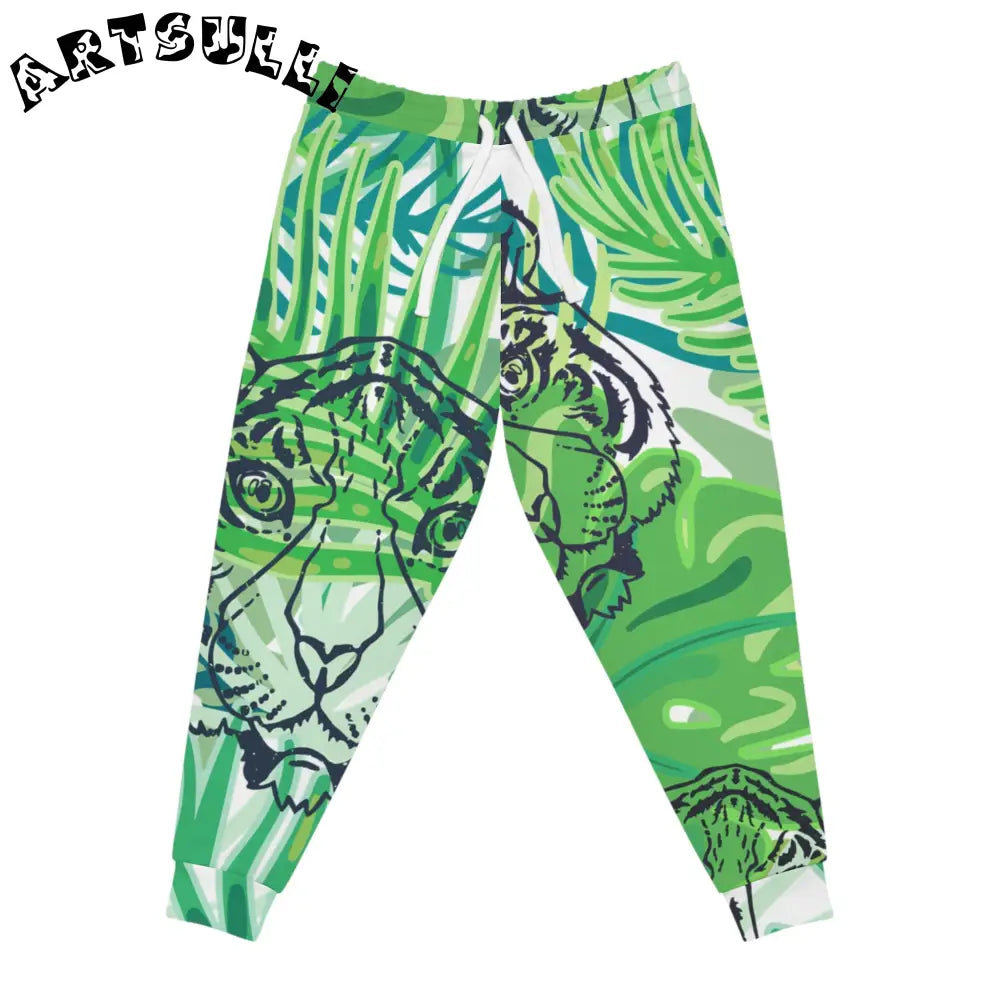 JAKKOUTTHEBXX Tropical Jungle Tigers Green Athletic Joggers (AOP)
