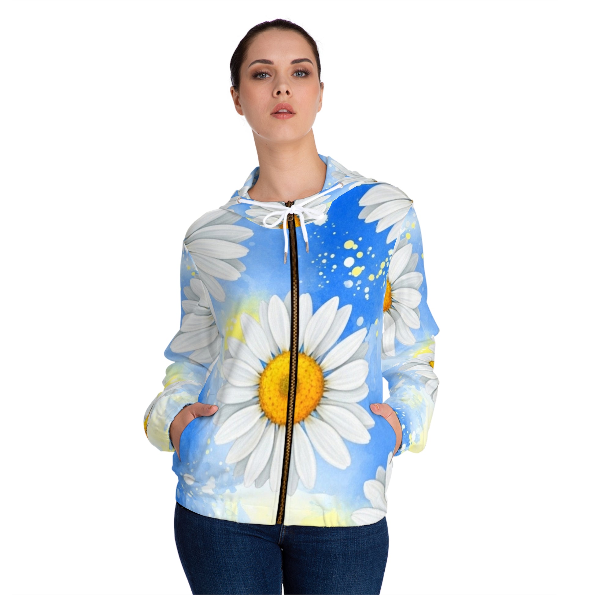 Daisies Women’s Full-Zip Hoodie (AOP), Artsulli - Art is Long, Life is Short, All Over Prints, , , , , , , 
