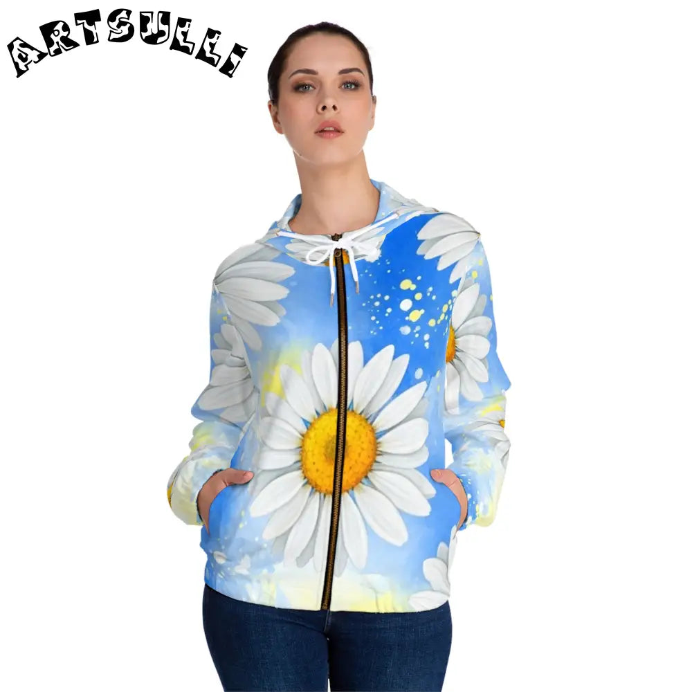 JAKKOUTTHEBXX Daisies Women’s Full-Zip Hoodie (AOP) JAKKOUTTHEBXX