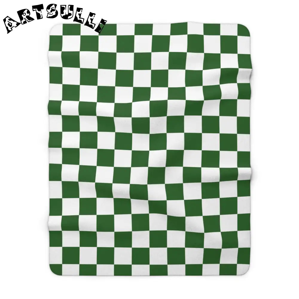 JAKKOUTTHEBXX Checkerboard White and Dark Green Sherpa Fleece