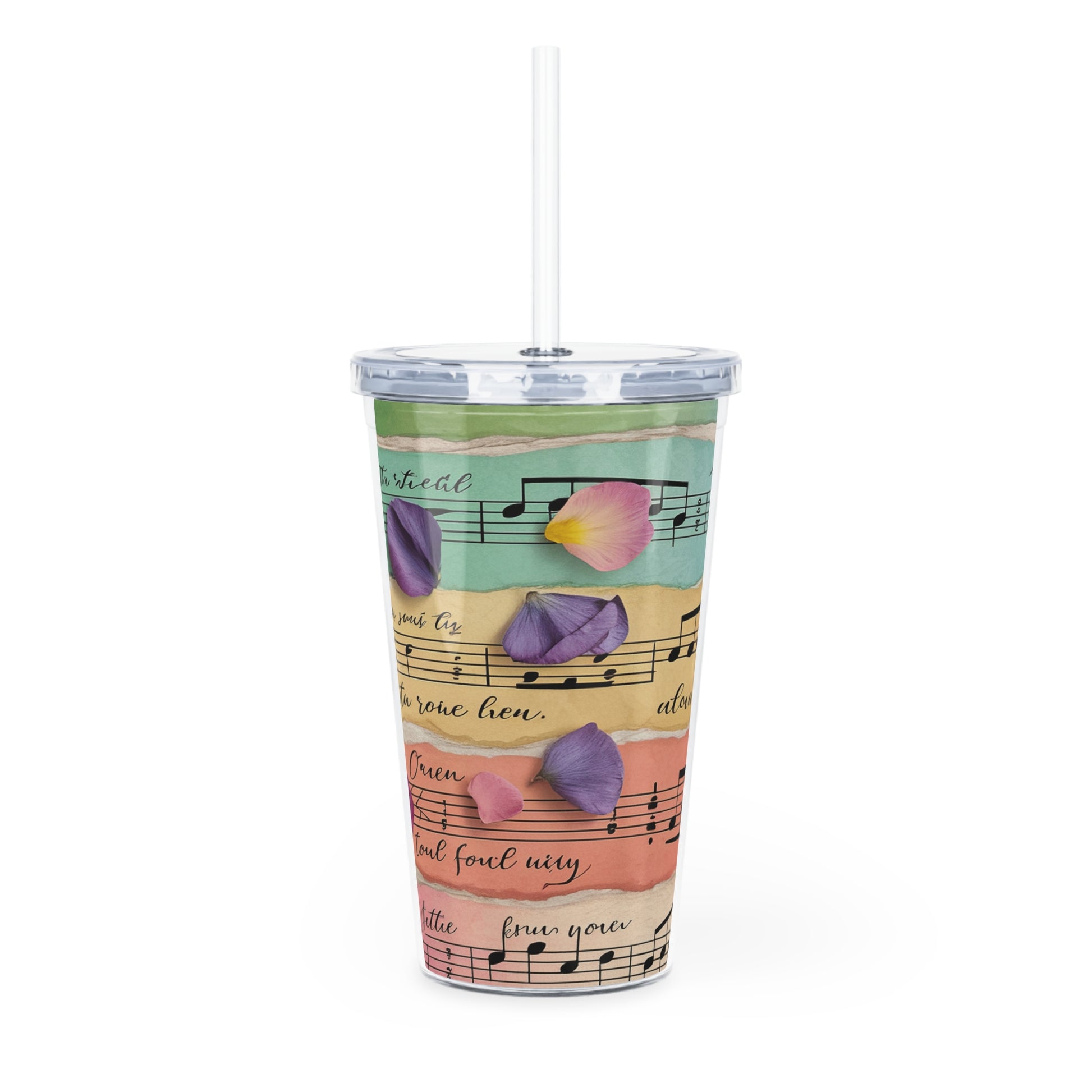 Torn Type Beat Sheet Music Multi-Color Plastic Tumbler with Straw, Artsulli - Art is Long, Life is Short, Mug, , , , , , , 