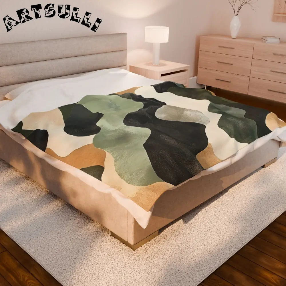 JAKKOUTTHEBXX Velveteen Blanket Style Abstract Rug in Green Black