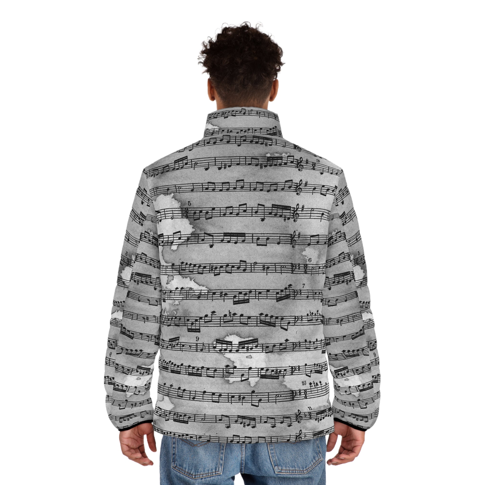 Drip Spill Type Beat Sheet Music Black Men's Puffer Jacket (AOP), Artsulli - Art is Long, Life is Short, All Over Prints, , , , , , , 