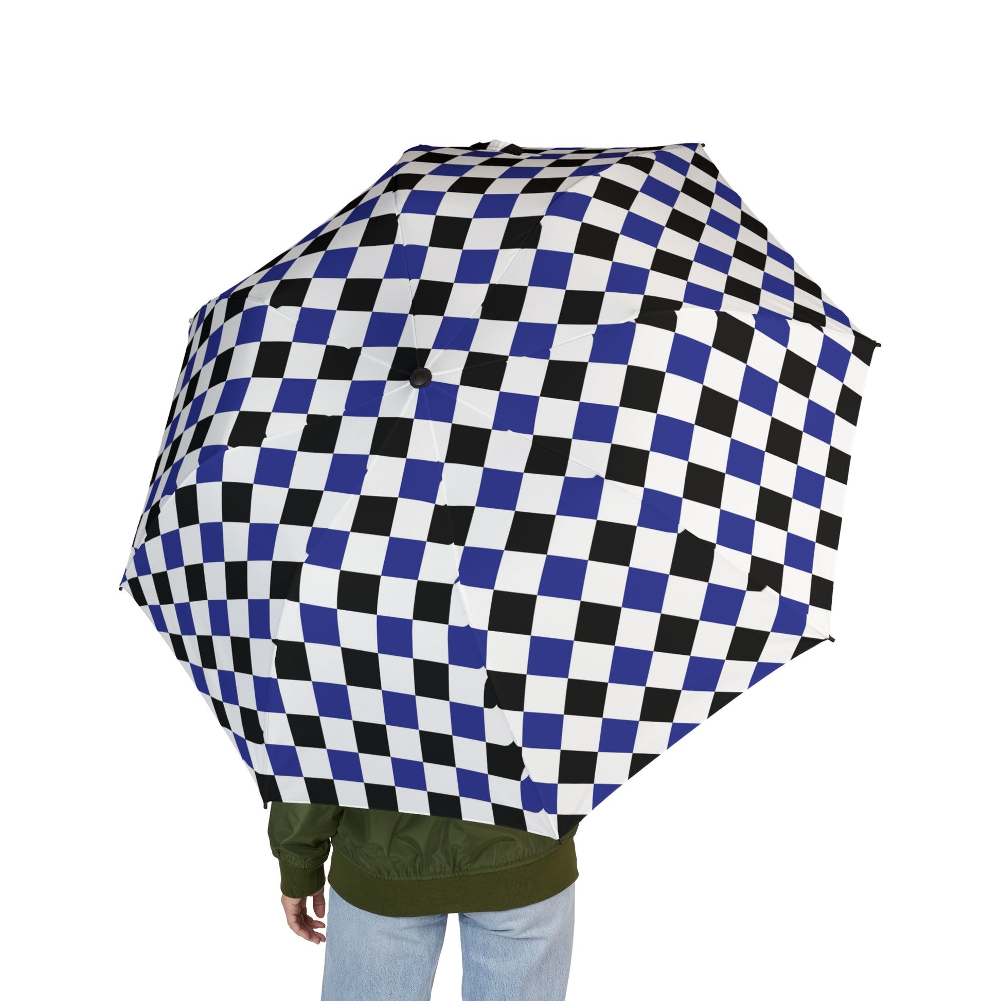 Checkerboard II Blue White and Black Semi-Automatic Foldable Umbrella, Artsulli - Art is Long, Life is Short, Accessories, , , , , , , 