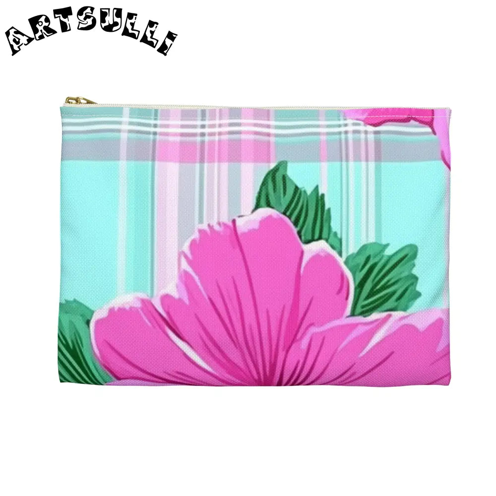 JAKKOUTTHEBXX Pink Hibiscus Plaid Flat Pouch JAKKOUTTHEBXX Artsulli