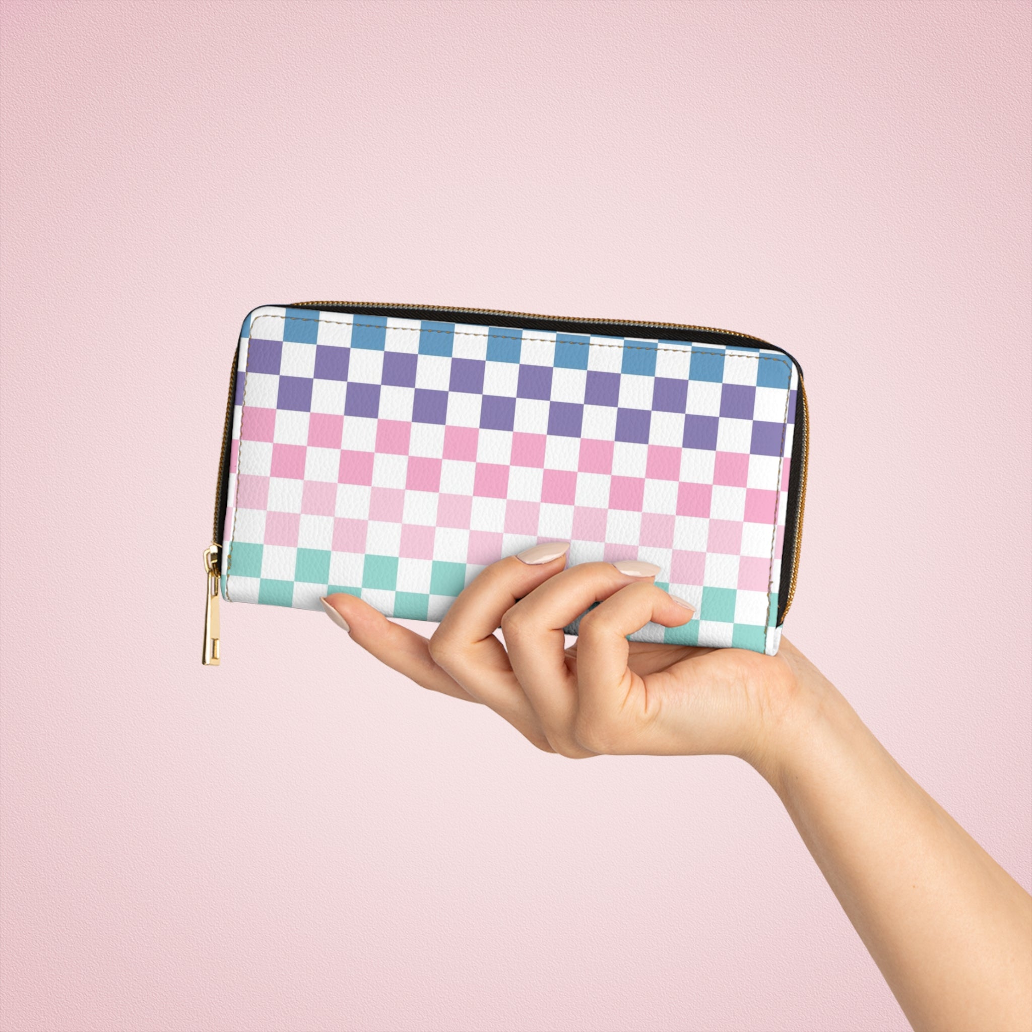 Vaporwave Rainbow  Checkerboard Multi-Color Zipper Wallet, Artsulli - Art is Long, Life is Short, Accessories, , , , , , , 