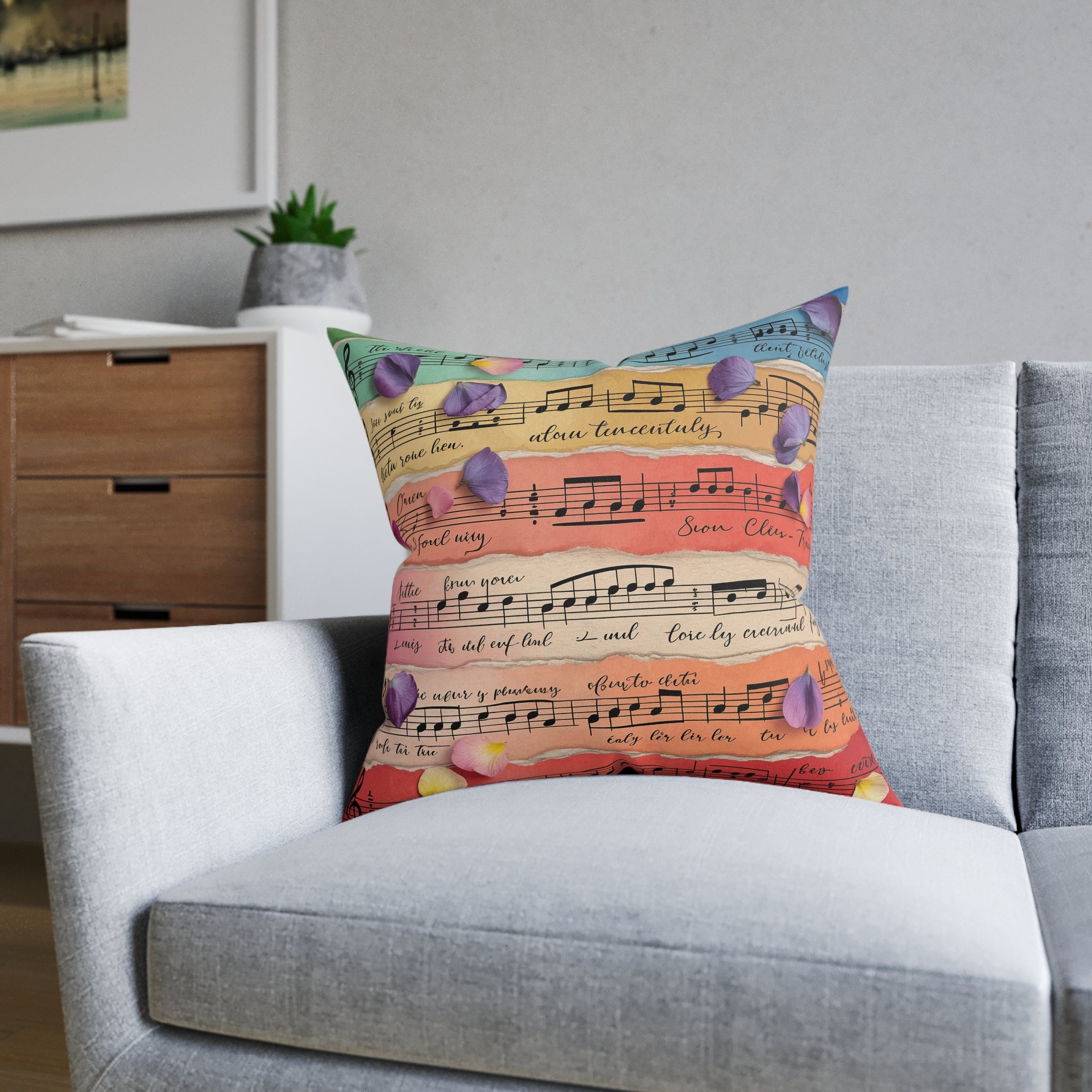 Torn Type Beat Sheet Music Multi-Color Square Pillow, Artsulli - Art is Long, Life is Short, Home Decor, , , , , , , 