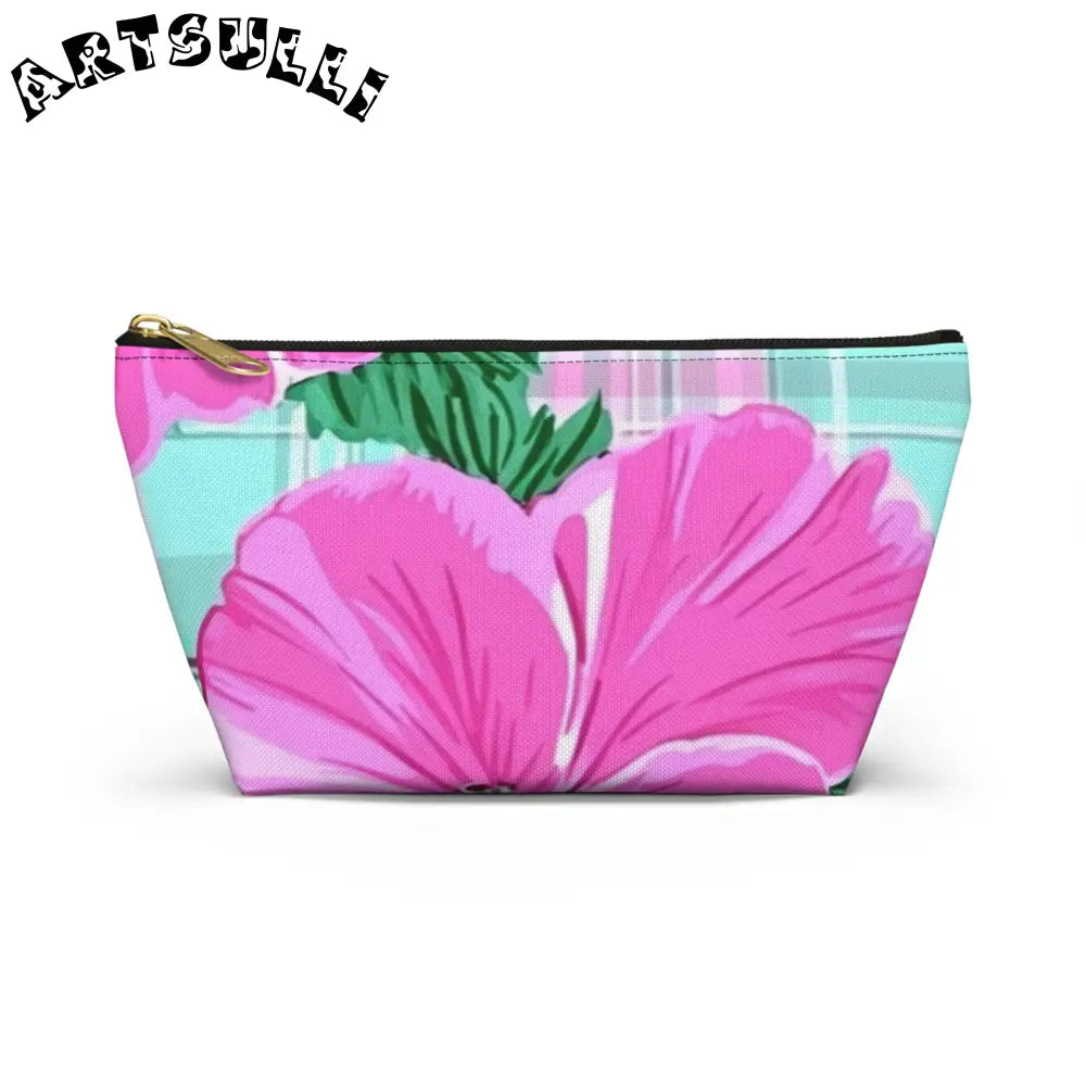 JAKKOUTTHEBXX Pink Floral Art Transferred Cosmetic Pouch