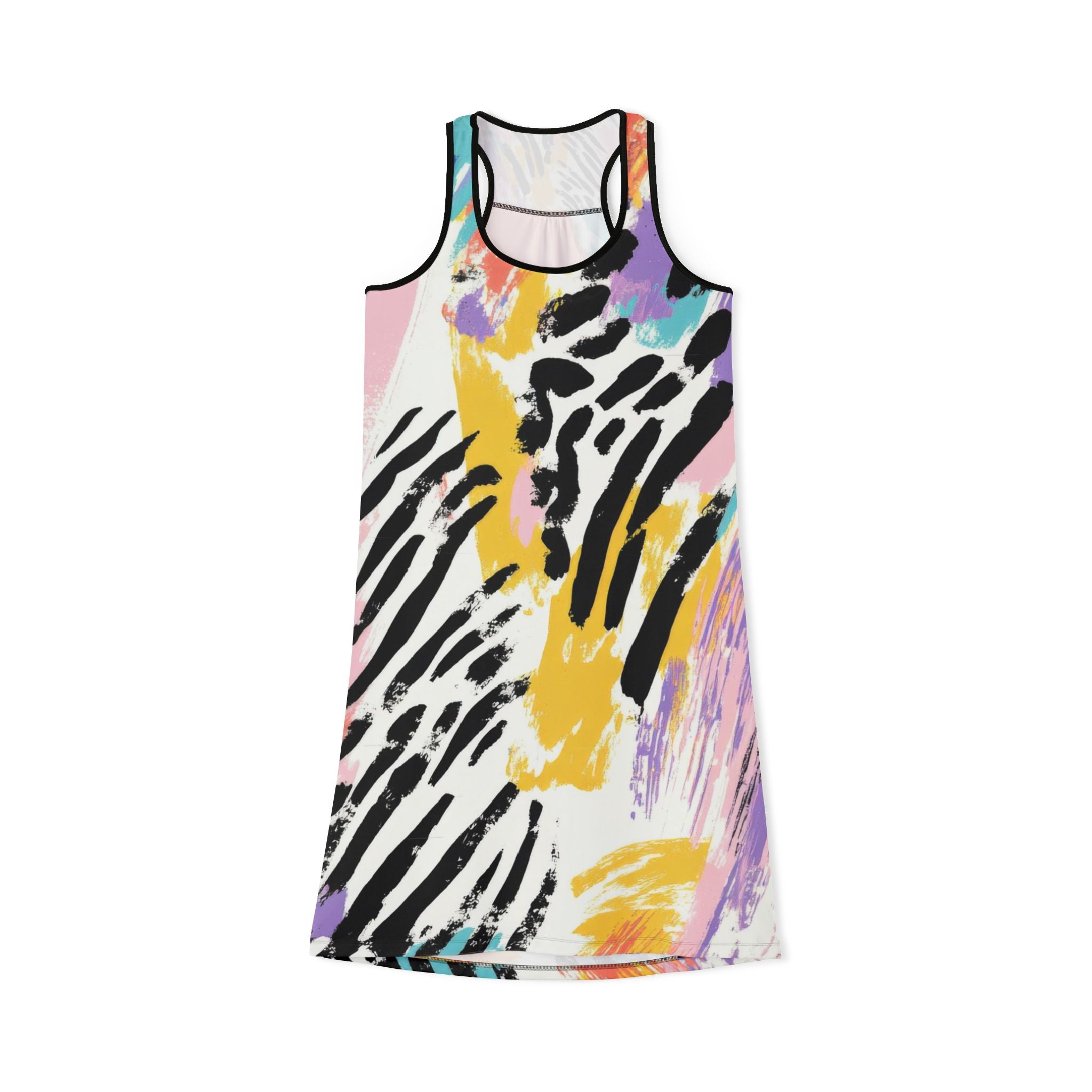 Wild Zebra Stripes x Paint Brush Strokes Multi-Color II Women's Racerback Dress (AOP), Artsulli - Art is Long, Life is Short, Tank Top, Size, XS, Color, Black, , , 15833440972627