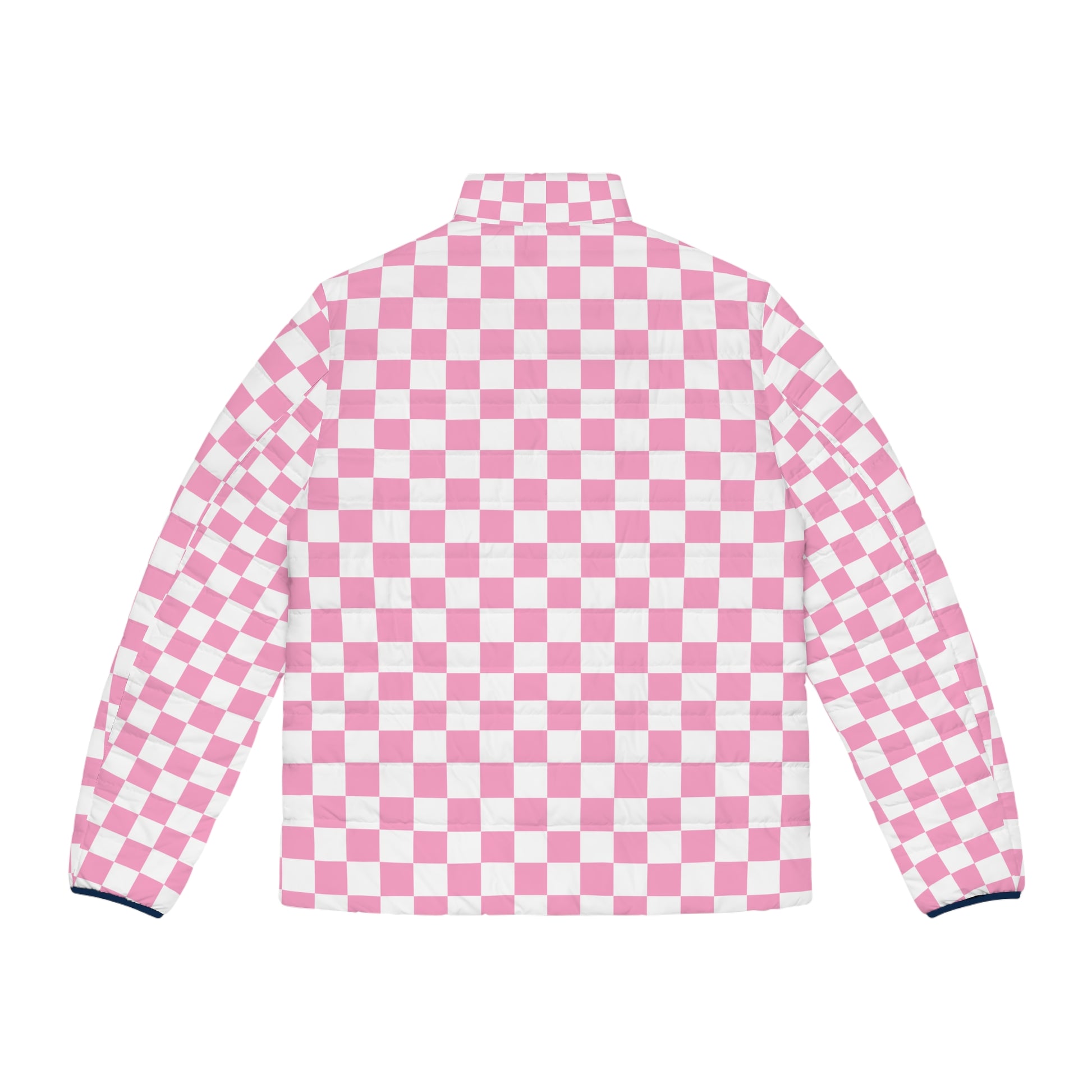 Checkerboard Hot Pink and White Men's Puffer Jacket (AOP), Artsulli - Art is Long, Life is Short, All Over Prints, , , , , , , 