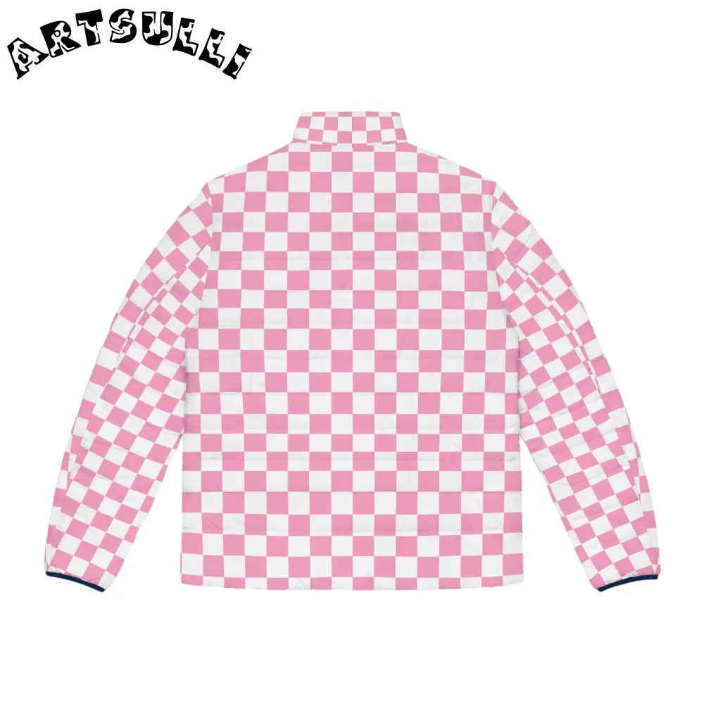 JAKKOUTTHEBXX Checkerboard Hot Pink and White Men’s Puffer Jacket