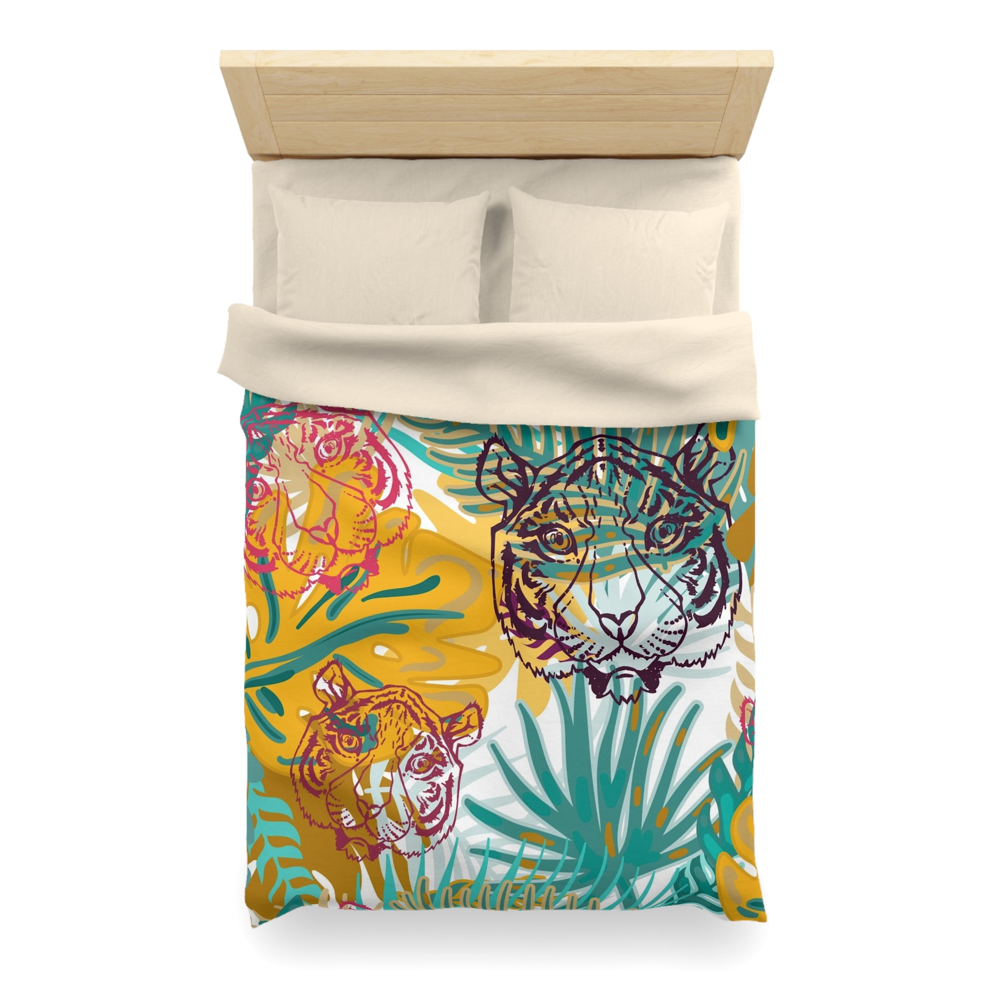 Tropical Jungle Tigers Brown and Green Microfiber Duvet Cover, Artsulli - Art is Long, Life is Short, Home Decor, , , , , , , 