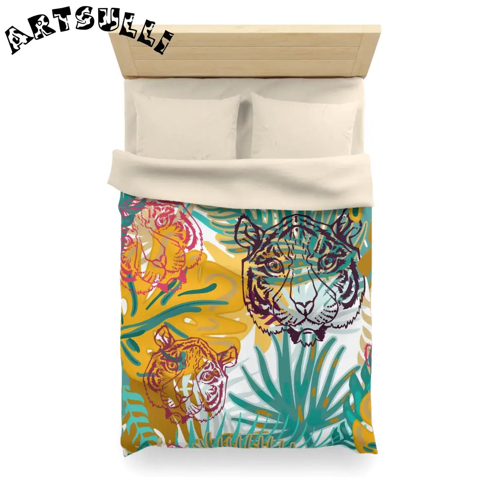 JAKKOUTTHEBXX Tropical Jungle Tigers Brown and Green Microfiber