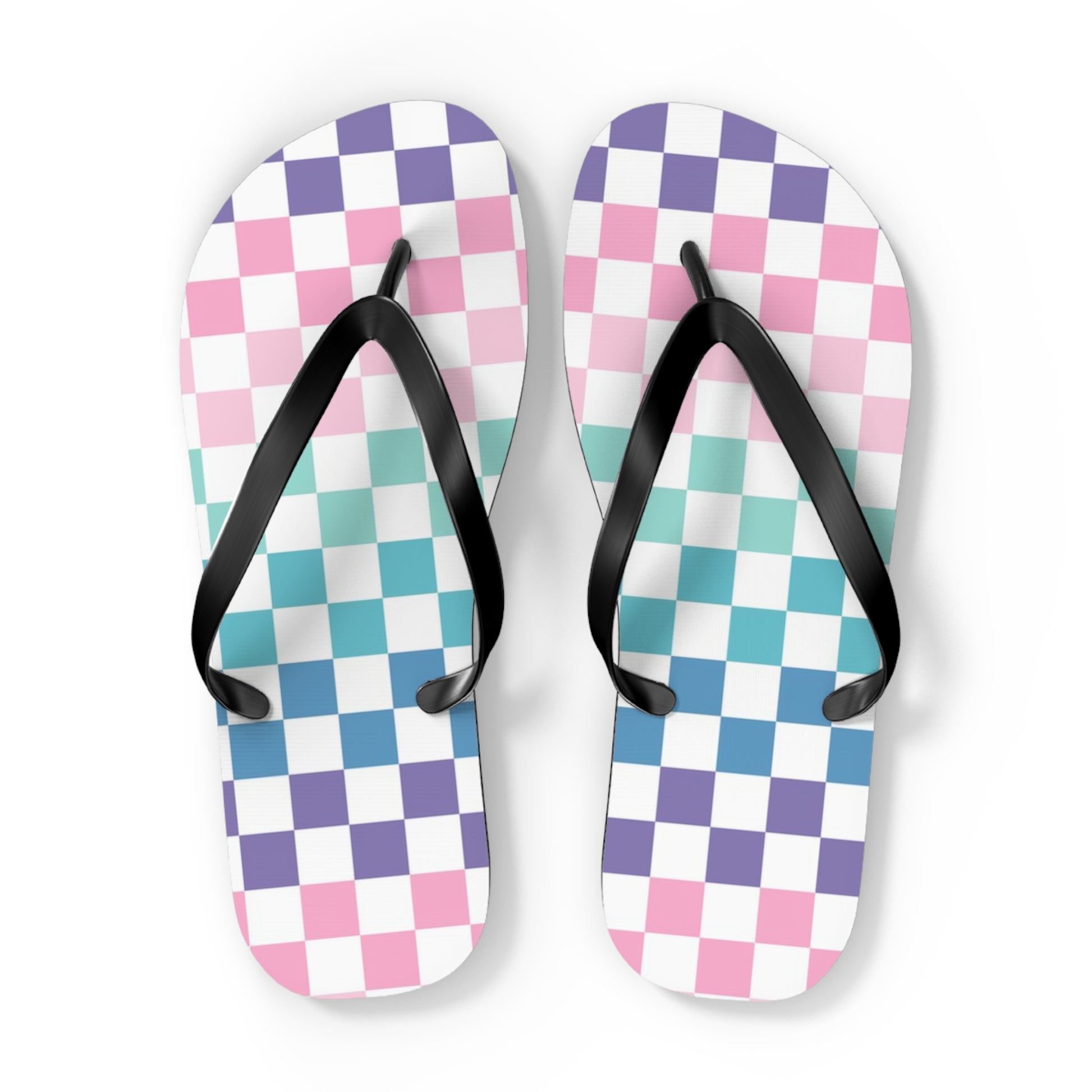 Vaporwave Rainbow  Checkerboard Multi-Color Flip Flops, Artsulli - Art is Long, Life is Short, Shoes, Size, XL, Color, Black sole, , , 33479448503375907194