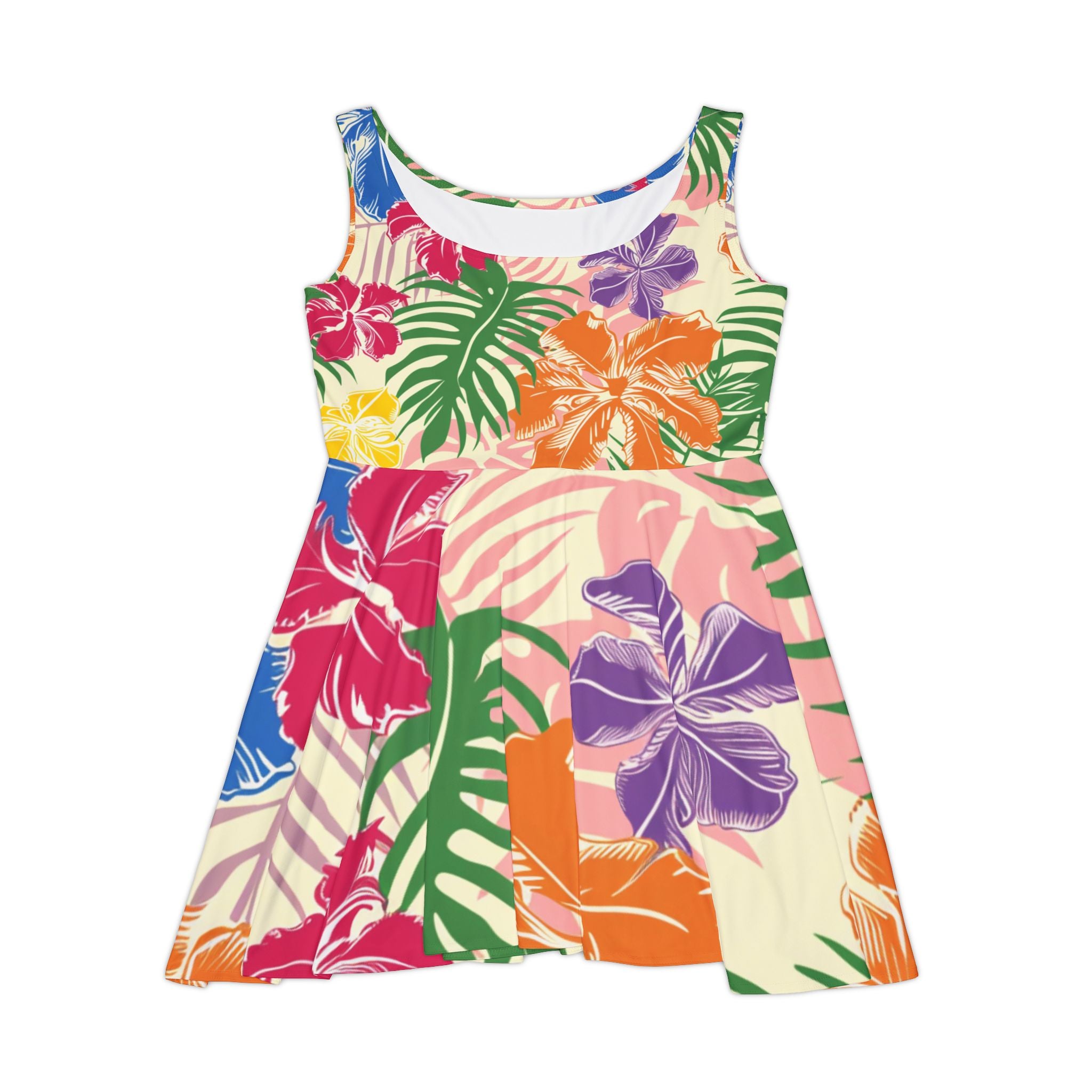 Blooming Tropical Flowers Women's Skater Dress (AOP), Artsulli - Art is Long, Life is Short, All Over Prints, Size, XS, , , , , 24949960150372591136