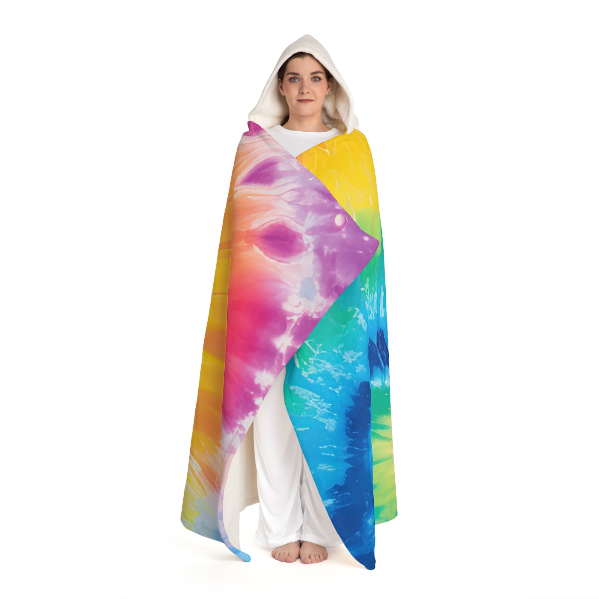 Tie Dye Hooded Sherpa Fleece Blanket, Artsulli - Art is Long, Life is Short, All Over Prints, , , , , , , 