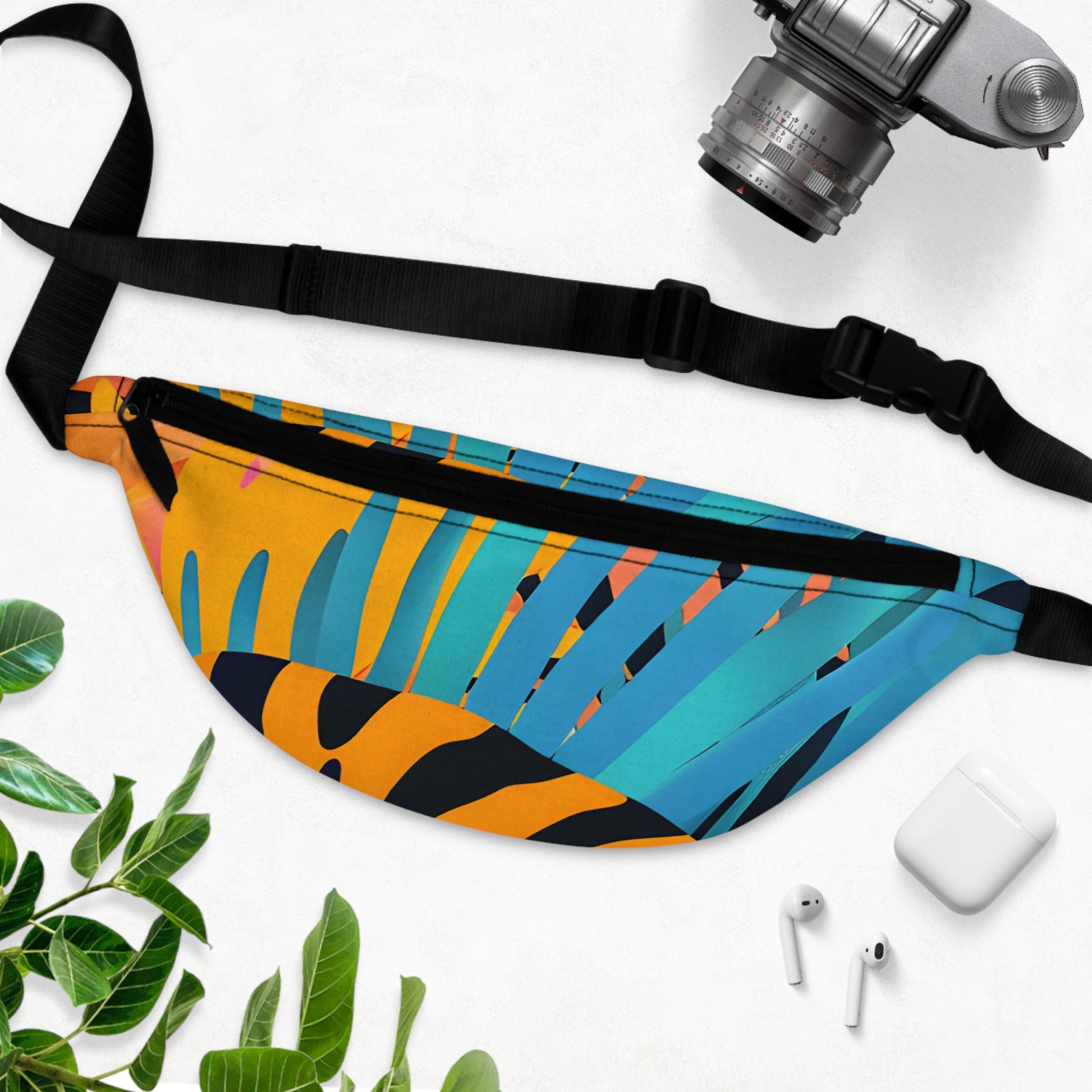 Palm Leaves x Tiger Stripes Orange and Blue Fanny Pack, Artsulli - Art is Long, Life is Short, Bags, , , , , , , 