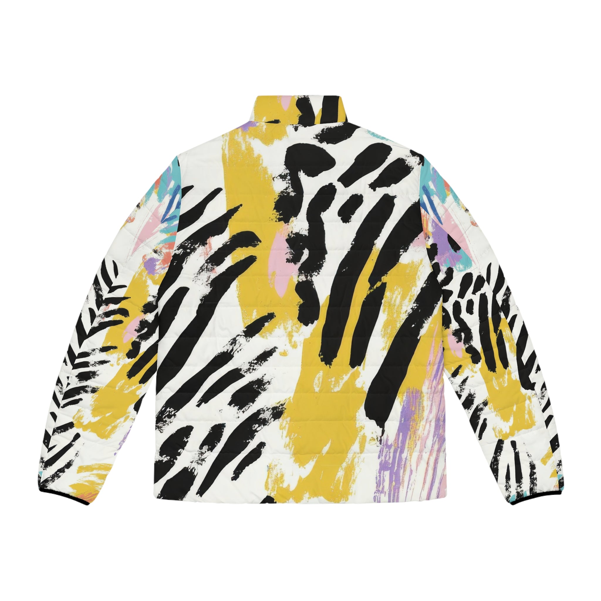 Wild Zebra Stripes x Paint Brush Strokes Multi-Color Men's Puffer Jacket (AOP), Artsulli - Art is Long, Life is Short, All Over Prints, , , , , , , 