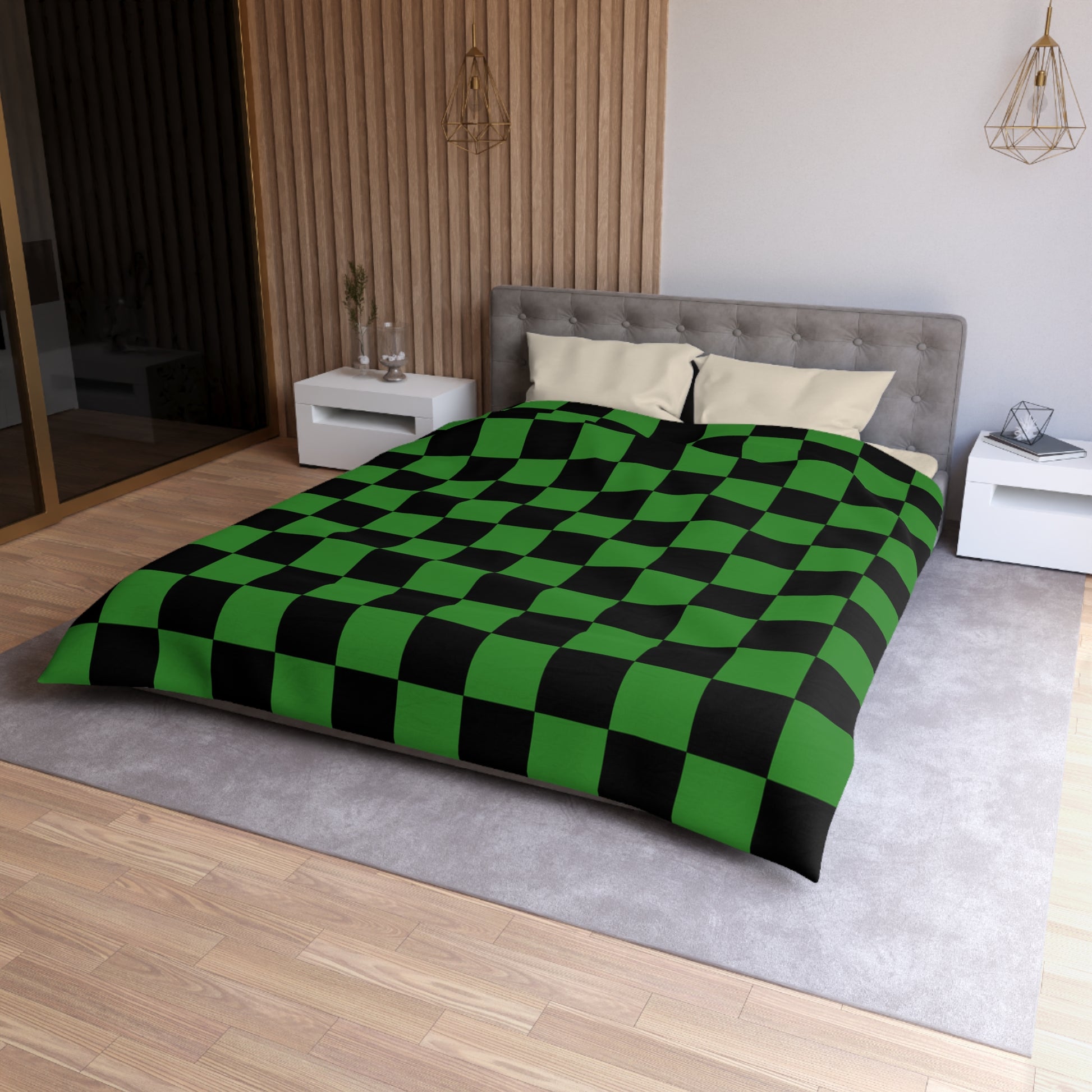 Checkerboard Green and Black Microfiber Duvet Cover, Artsulli - Art is Long, Life is Short, Home Decor, , , , , , , 