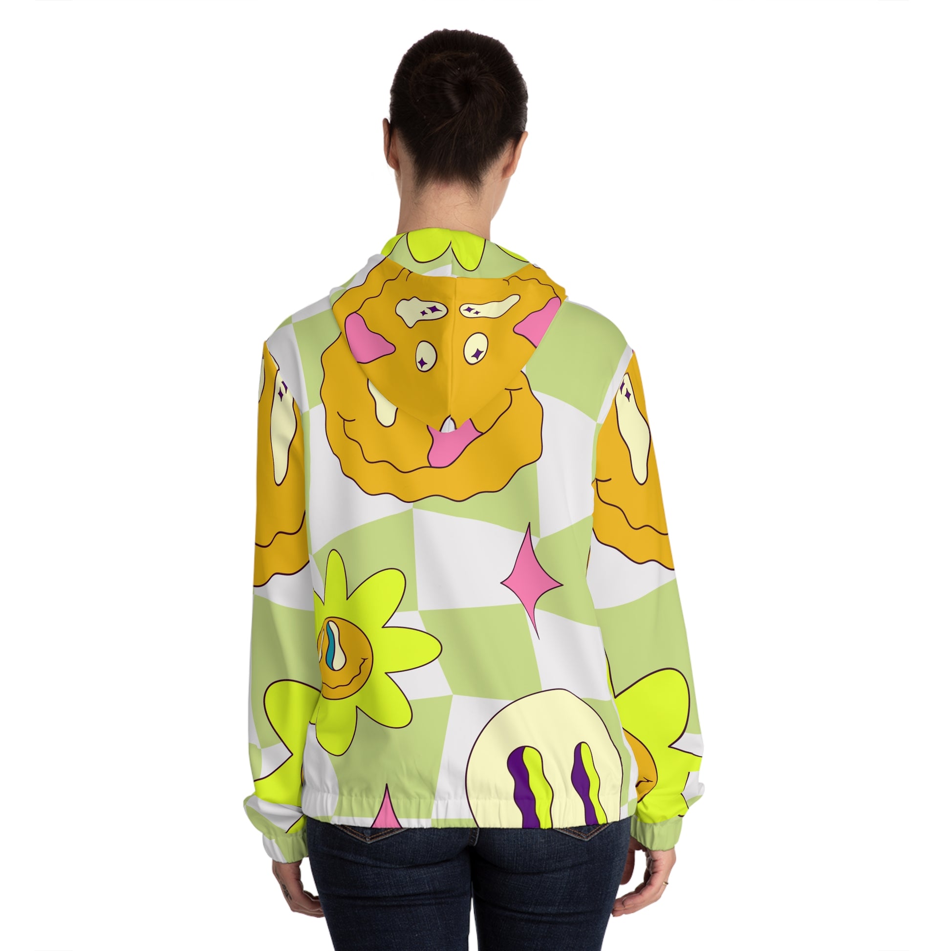 Sunflower x Checkerboard Trippy Women’s Full-Zip Hoodie (AOP), Artsulli - Art is Long, Life is Short, All Over Prints, , , , , , , 