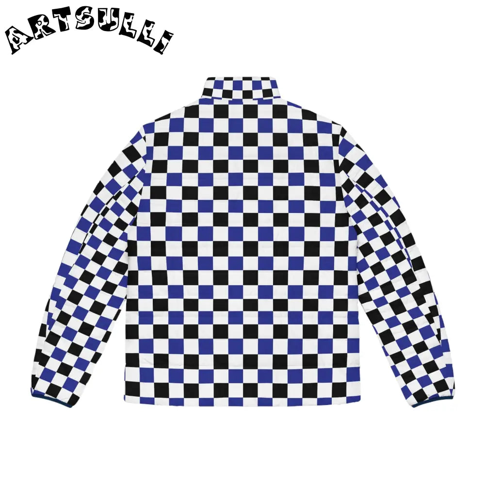JAKKOUTTHEBXX Checkerboard Blue White and Black Men’s Puffer Jacket
