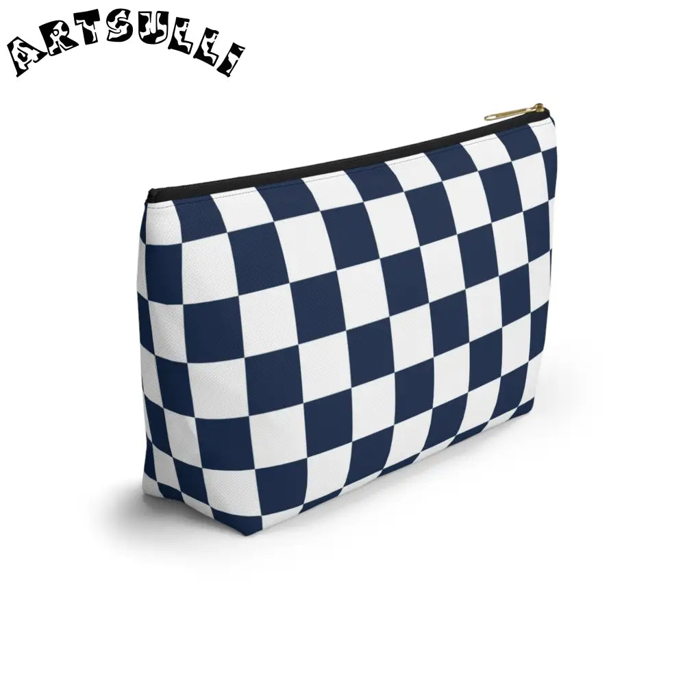 JAKKOUTTHEBXX Checkerboard White and Navy Blue Accessory Pouch w