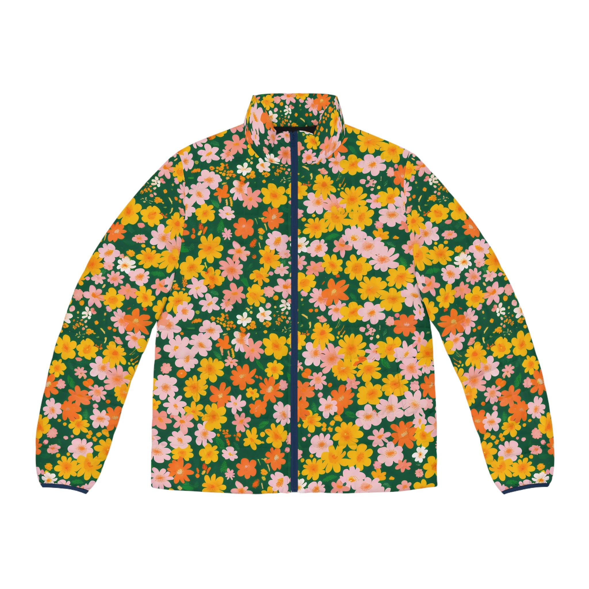 Men's Puffer Jacket (AOP), Artsulli - Art is Long, Life is Short, All Over Prints, Size, S, Color, Dark blue zipper, , , 19404210944900583555