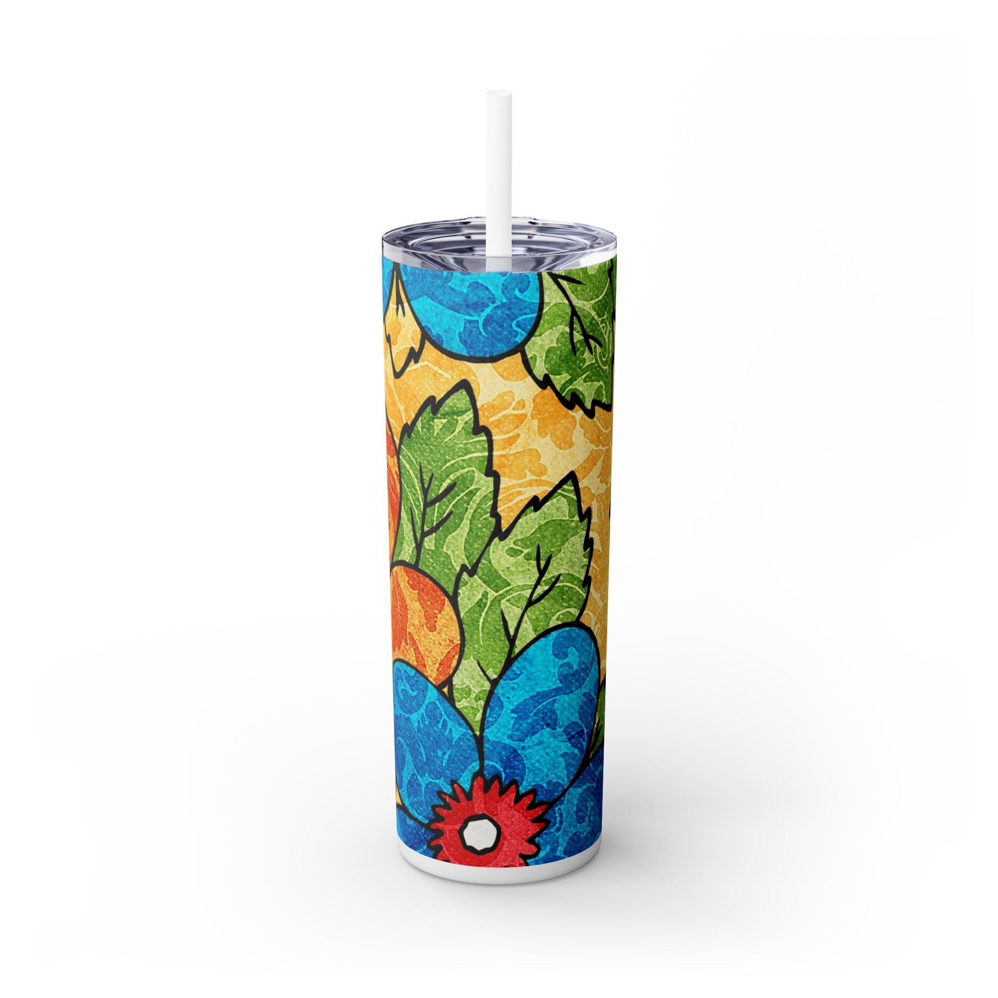 Groovy Yellow Floral Kl Skinny Tumbler with Straw, 20oz, Artsulli - Art is Long, Life is Short, Mug, , , , , , , 