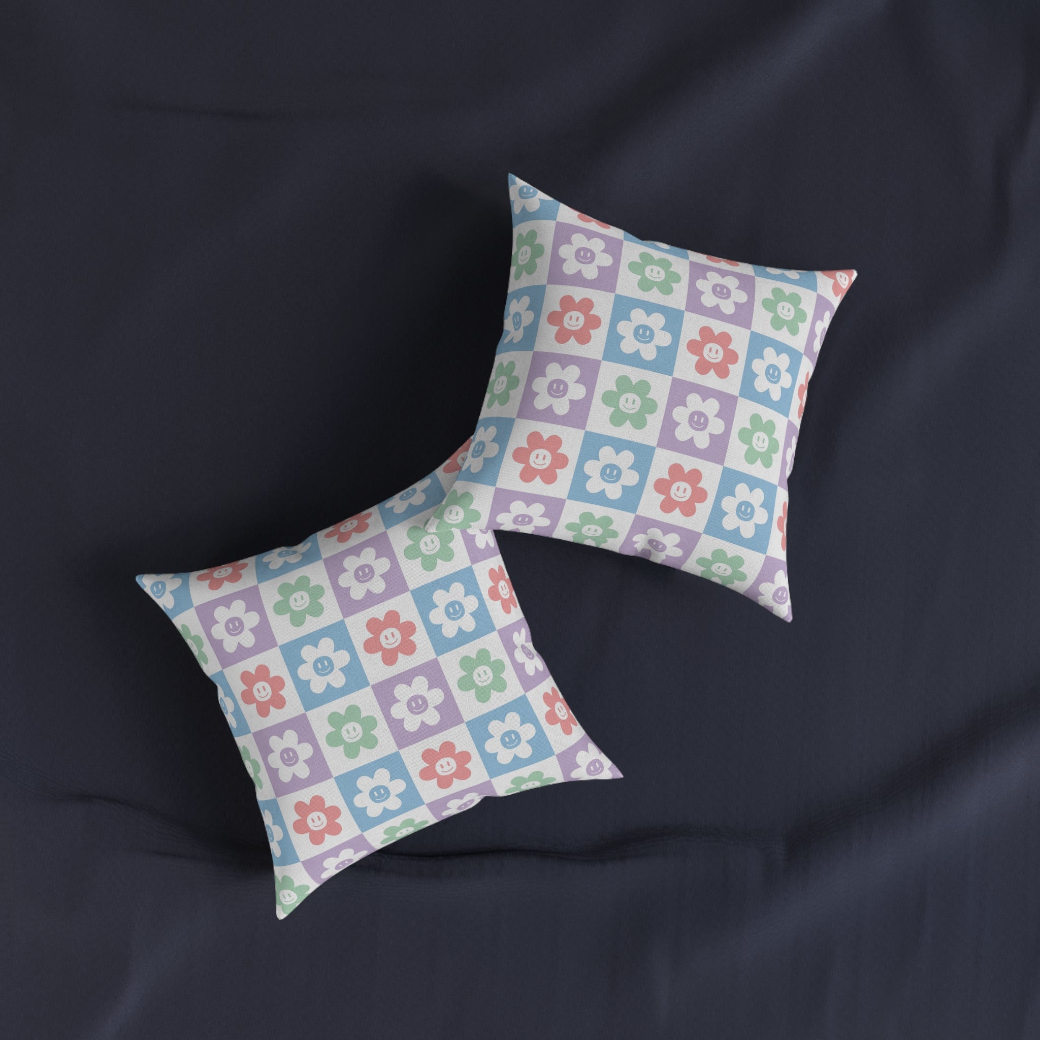 Chessboard x Smiley Face Flowers II Multi-Color  Square Pillow, Artsulli - Art is Long, Life is Short, Home Decor, , , , , , , 