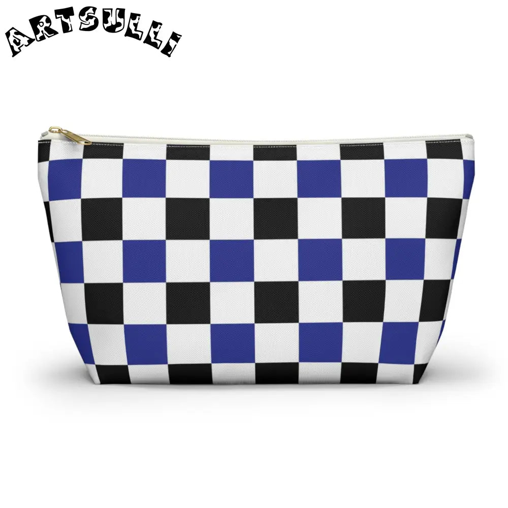 JAKKOUTTHEBXX Checkerboard Blue White and Black Accessory Pouch w