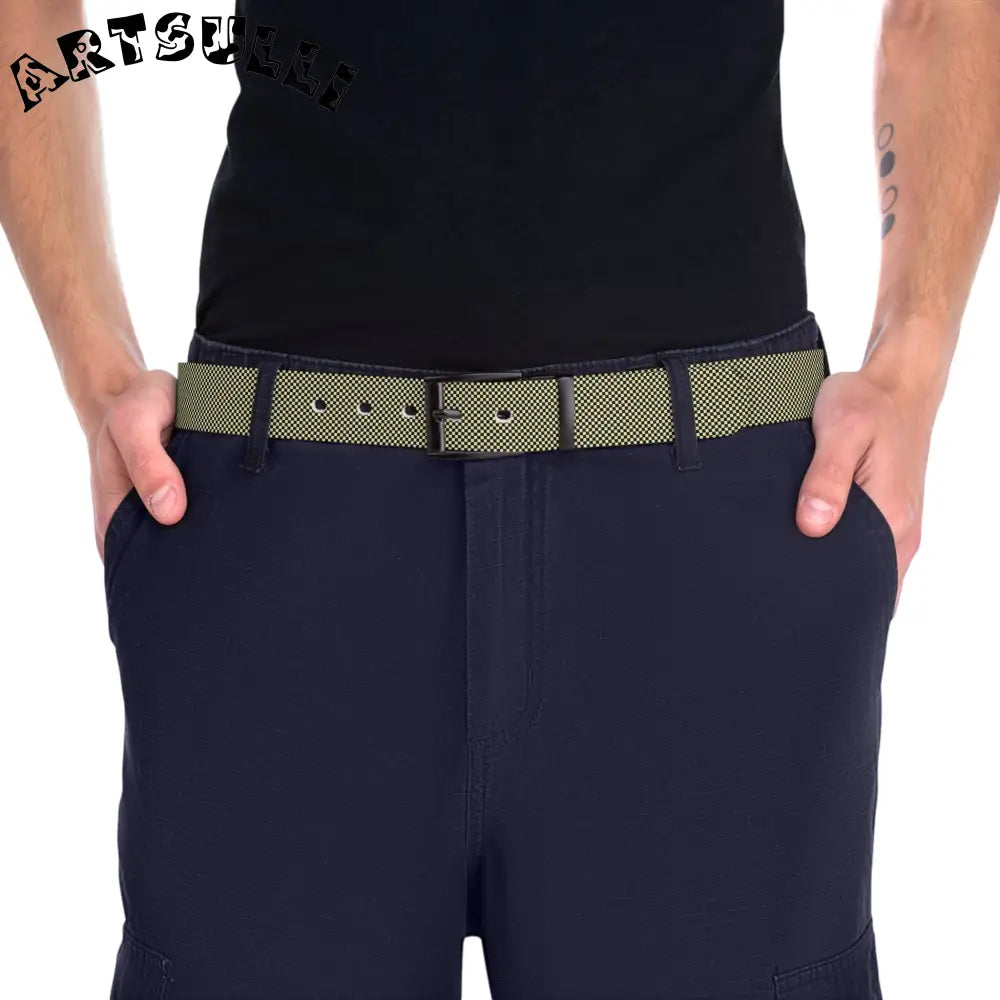 JAKKOUTTHEBXX Checkerboard Black and Yellow Belt JAKKOUTTHEBXX