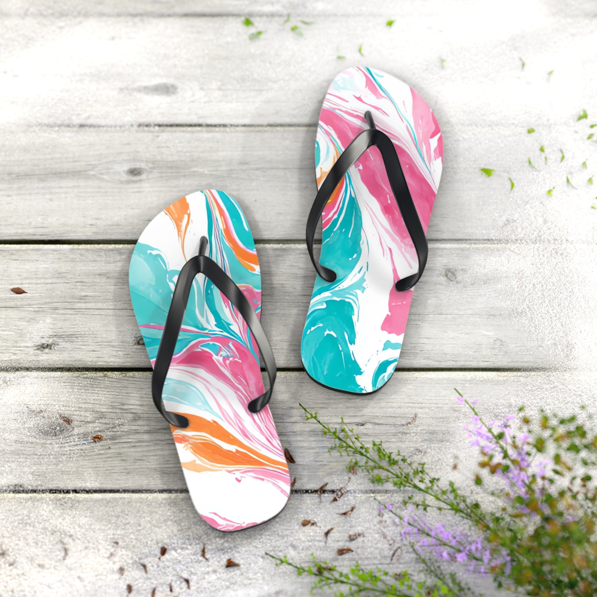 Liquid Pastel Spill Multi-Color Flip Flops, Artsulli - Art is Long, Life is Short, Shoes, , , , , , , 