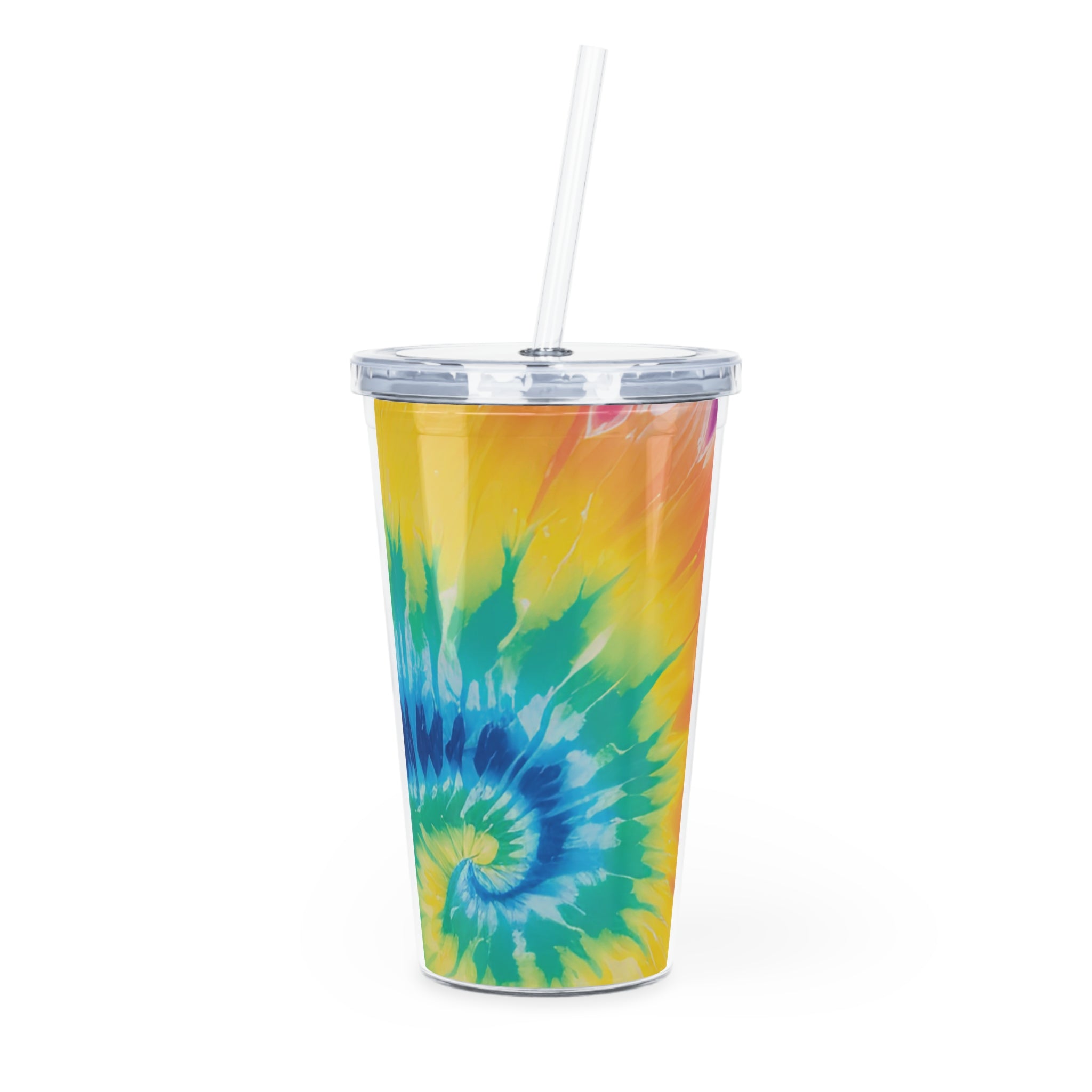 Tie Dye Plastic Tumbler with Straw, Artsulli - Art is Long, Life is Short, Mug, Size, 20oz, Color, Transparent, , , 24462537762083530051