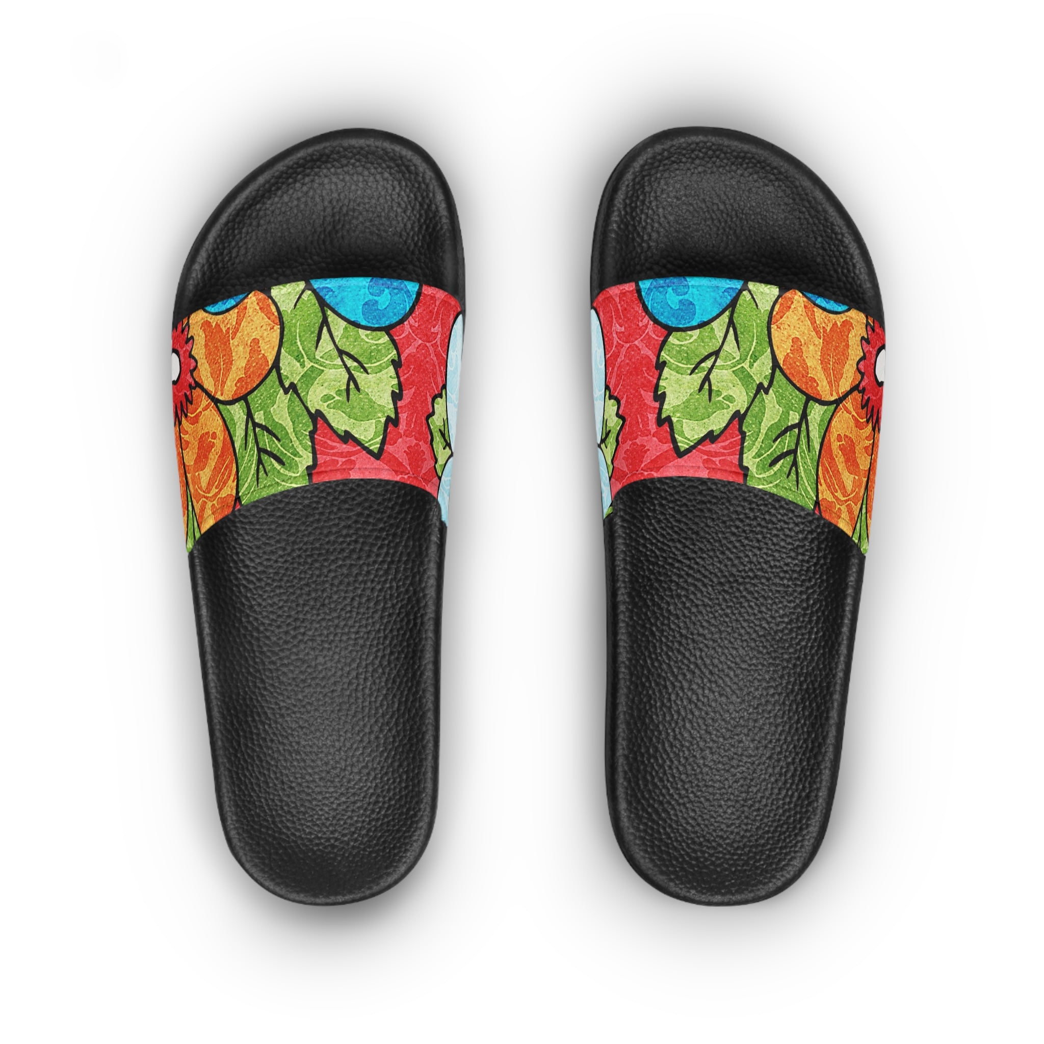 Groovy Red Floral Kl Women's Slide Sandals, Artsulli - Art is Long, Life is Short, Shoes, , , , , , , 