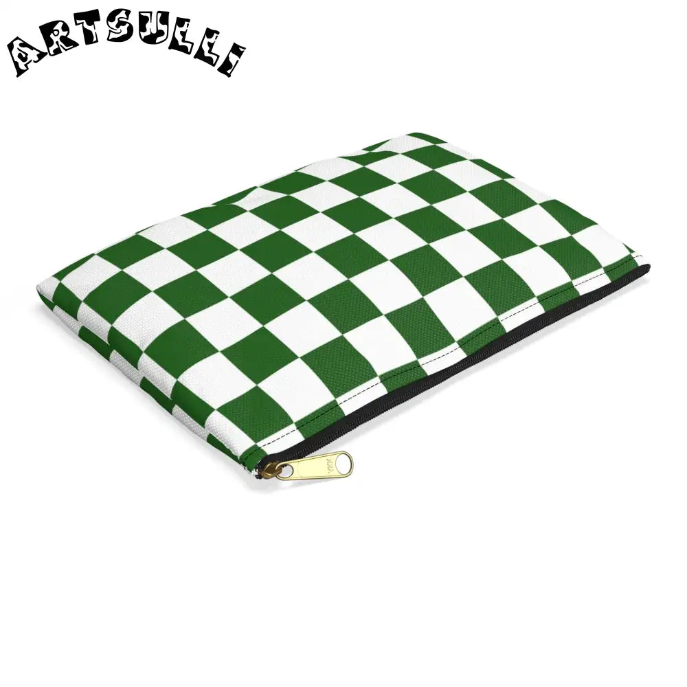 JAKKOUTTHEBXX Checkerboard White and Dark Green Accessory Pouch