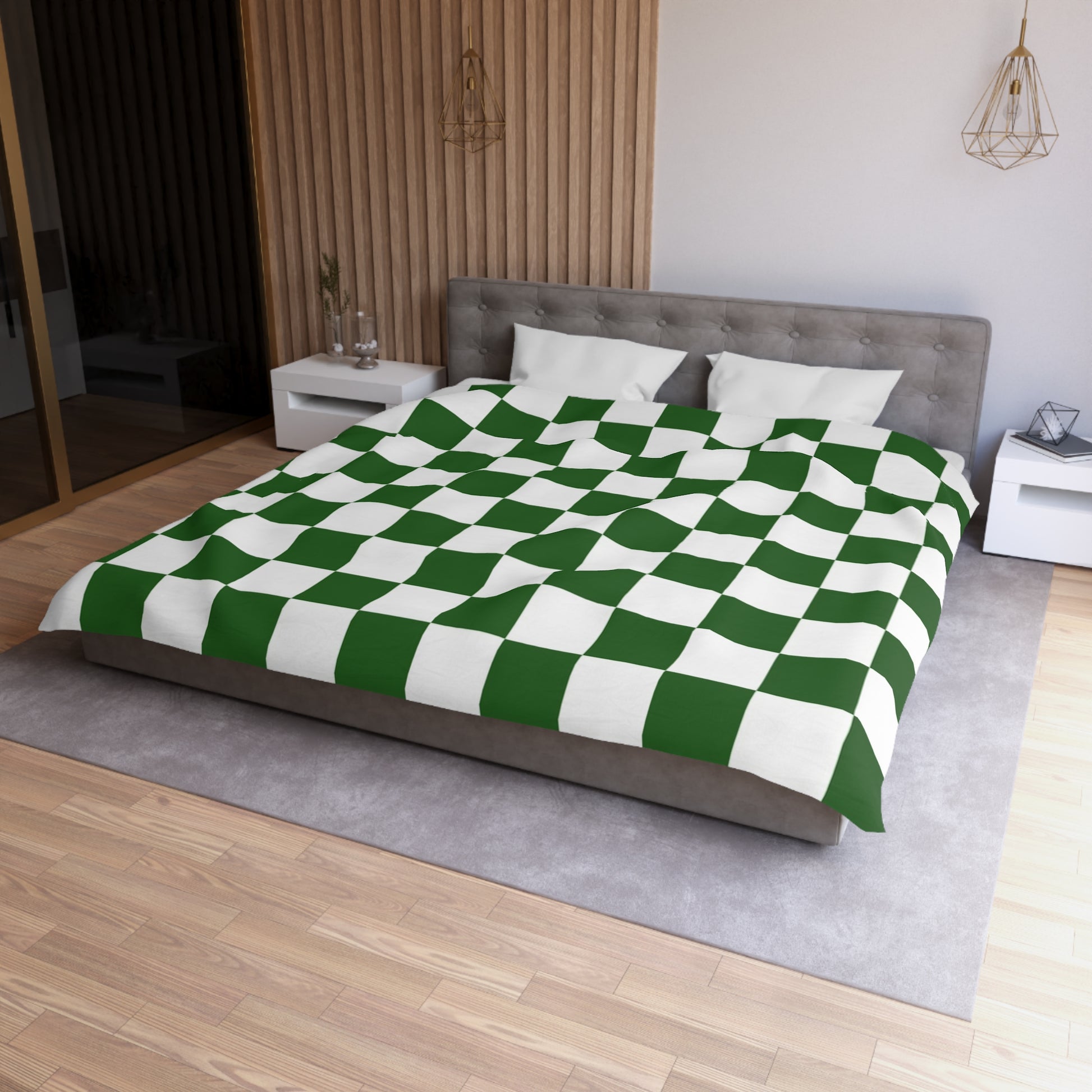 Checkerboard White and Dark Green Microfiber Duvet Cover, Artsulli - Art is Long, Life is Short, Home Decor, , , , , , , 