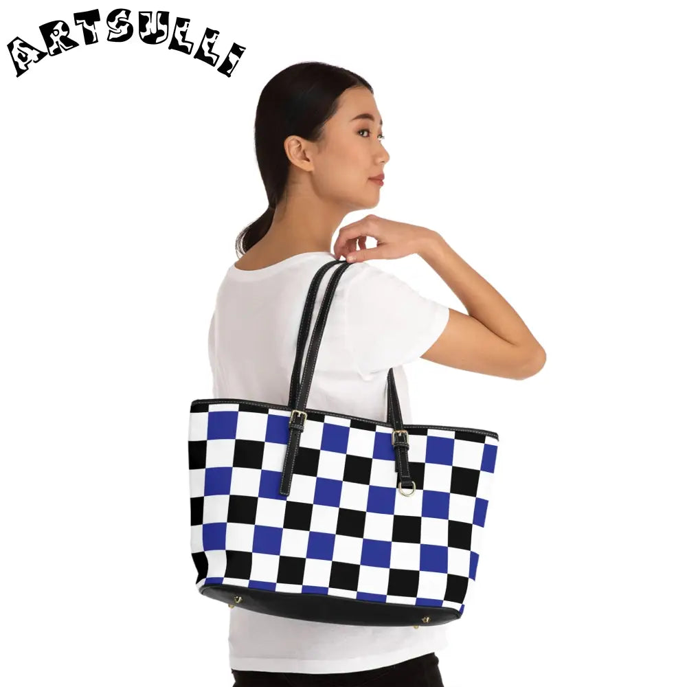 JAKKOUTTHEBXX Checkerboard Blue White and Black PU Leather Shoulder