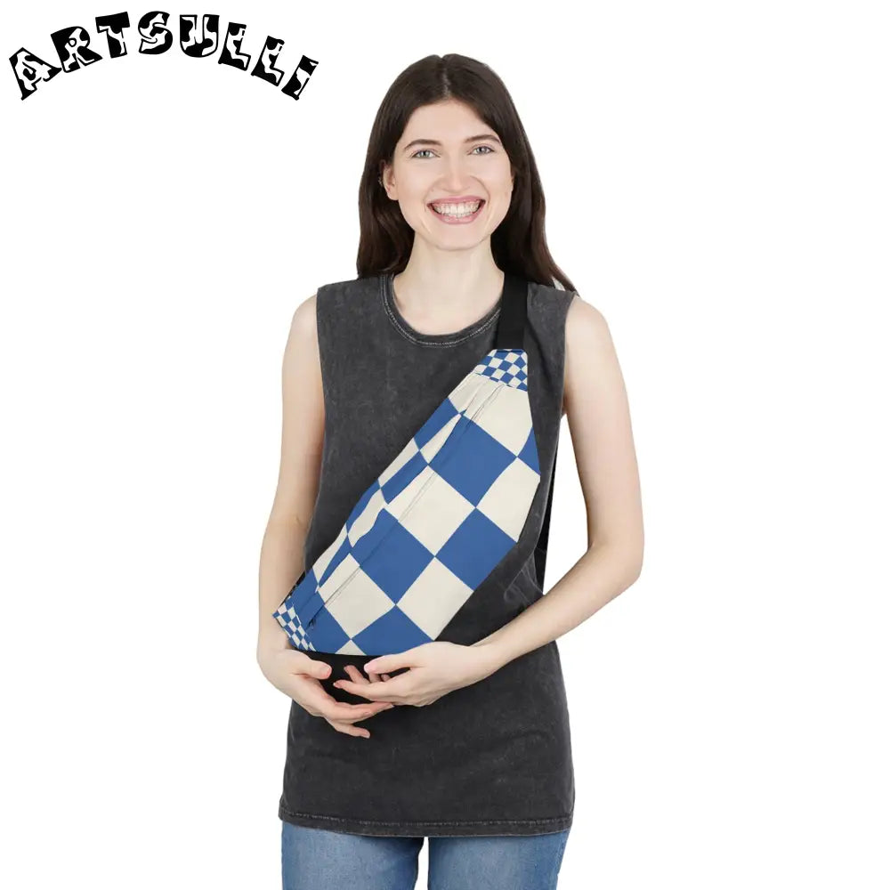 JAKKOUTTHEBXX Checkerboard Blue Large Fanny Pack JAKKOUTTHEBXX