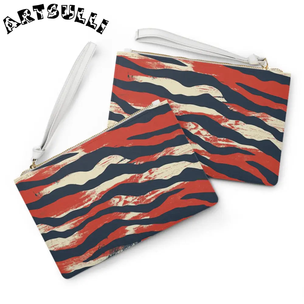 JAKKOUTTHEBXX Abstract Red Navy Blue Cream Clutch Bag with White