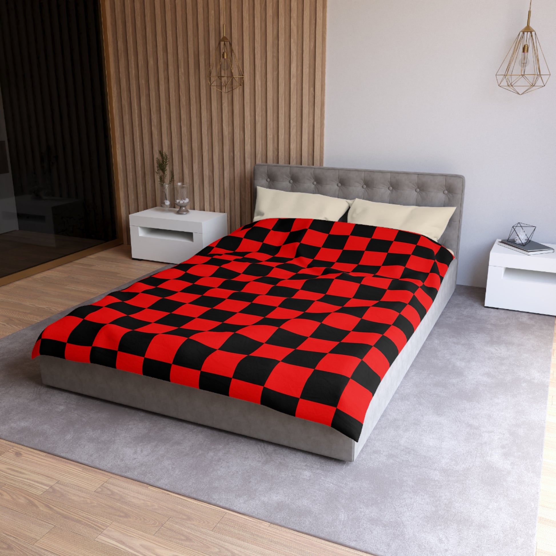 Checkerboard Red and Black Microfiber Duvet Cover, Artsulli - Art is Long, Life is Short, Home Decor, , , , , , , 
