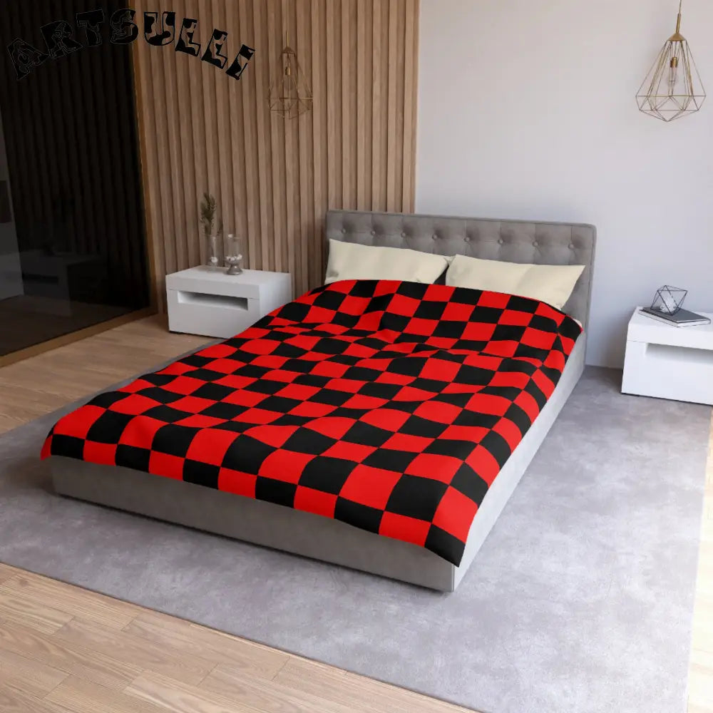 JAKKOUTTHEBXX Checkerboard Red and Black Microfiber Duvet Cover