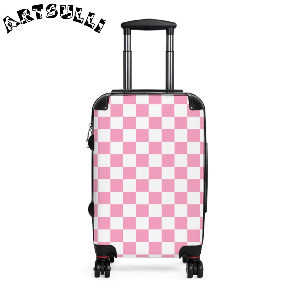 JAKKOUTTHEBXX Checkerboard Hot Pink and White Suitcase JAKKOUTTHEBXX