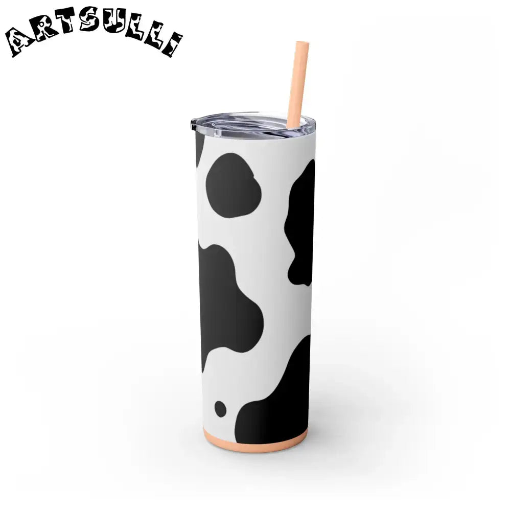 JAKKOUTTHEBXX White cow print skinny tumbler with clear lid