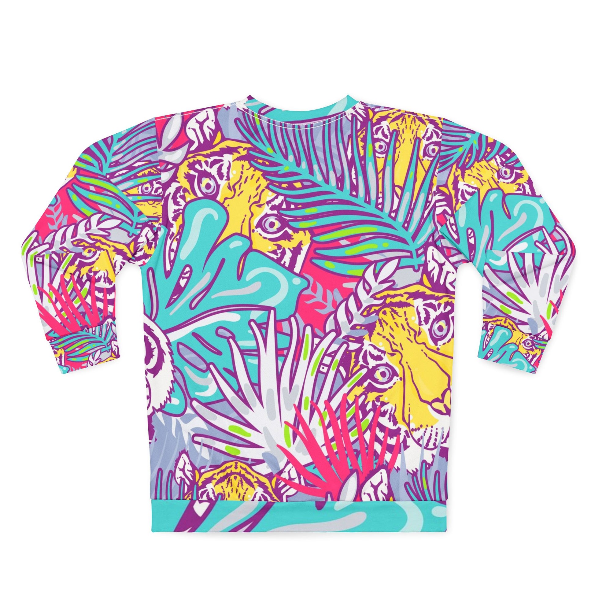 Tropical Floral Tigers Torquise and Purple Unisex Sweatshirt (AOP), Artsulli - Art is Long, Life is Short, All Over Prints, , , , , , , 