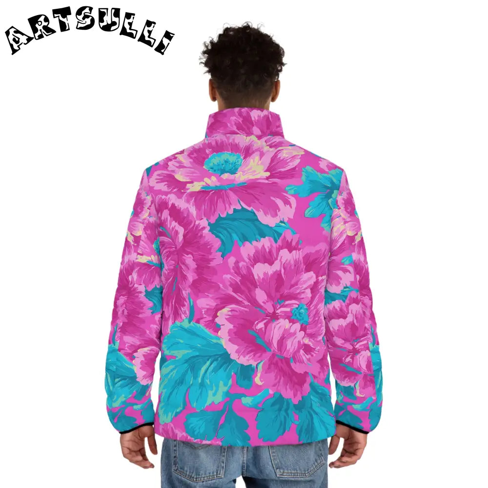 80s Dreamscape Floral Men's Puffer Jacket (AOP), Artsulli - Art is Long, Life is Short, All Over Prints, , , , , , , 