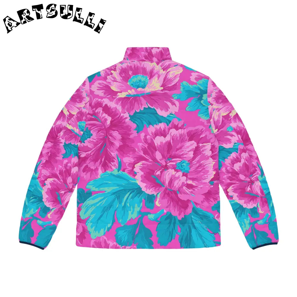 80s Dreamscape Floral Men's Puffer Jacket (AOP), Artsulli - Art is Long, Life is Short, All Over Prints, , , , , , , 