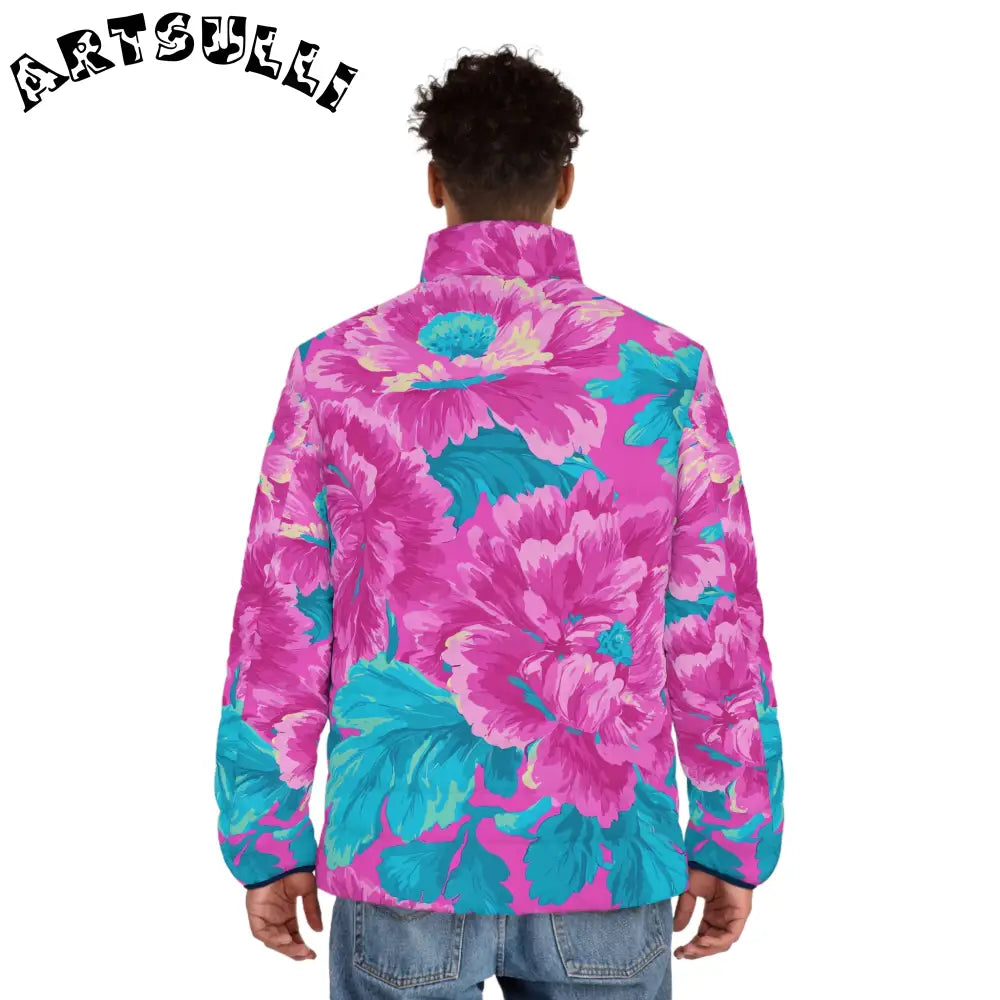 80s Dreamscape Floral Men's Puffer Jacket (AOP), Artsulli - Art is Long, Life is Short, All Over Prints, , , , , , , 