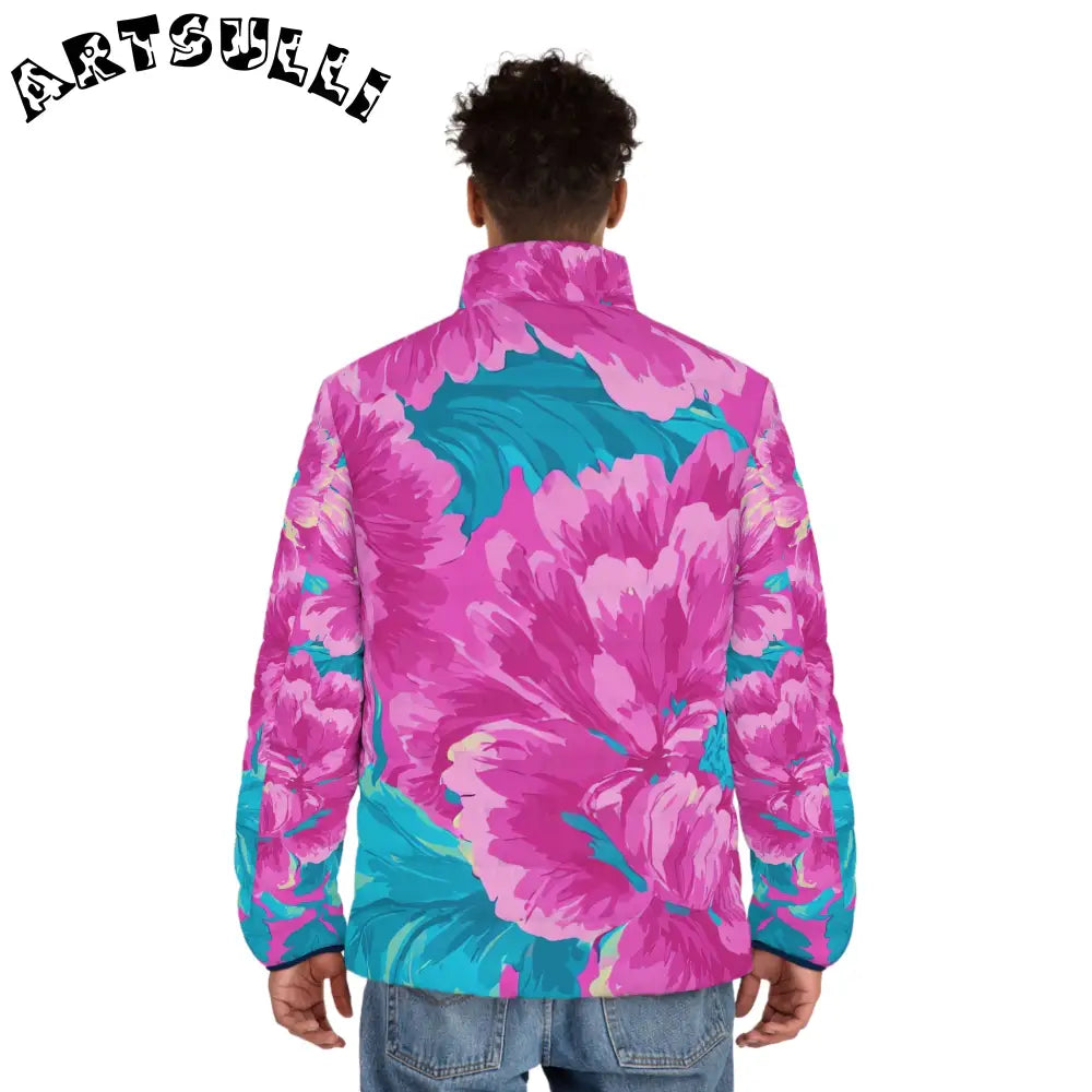 80s Dreamscape Floral Men's Puffer Jacket (AOP), Artsulli - Art is Long, Life is Short, All Over Prints, , , , , , , 